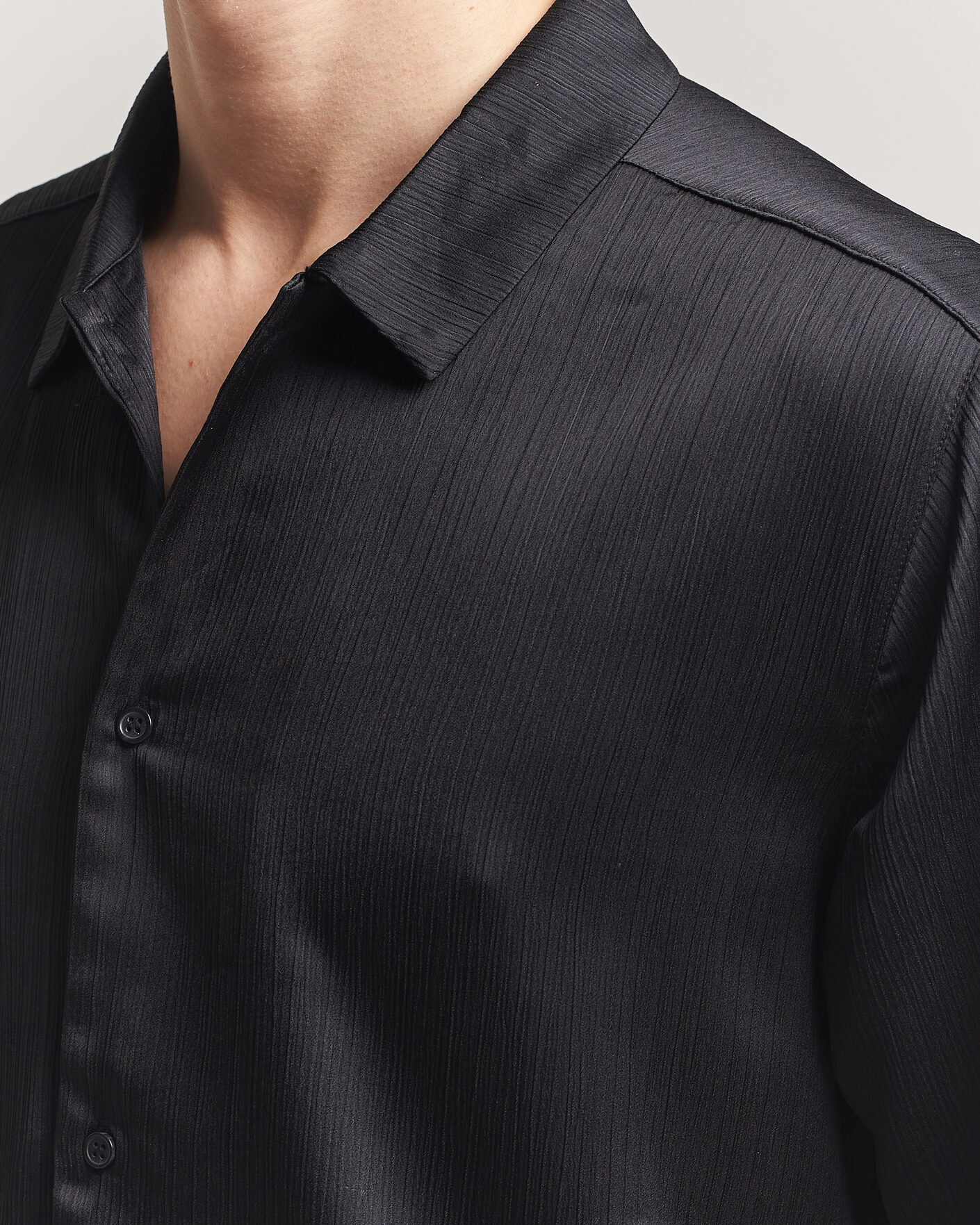 Herre | Skjorter | LES DEUX | Hector Plissé Short Sleeve Shirt Black