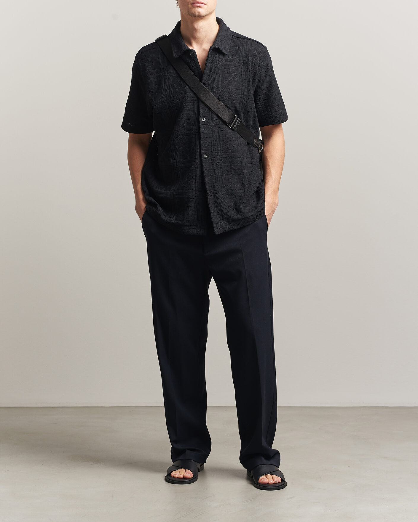 Herre | Skjorter | LES DEUX | Hector Pointelle Short Sleeve Shirt Black