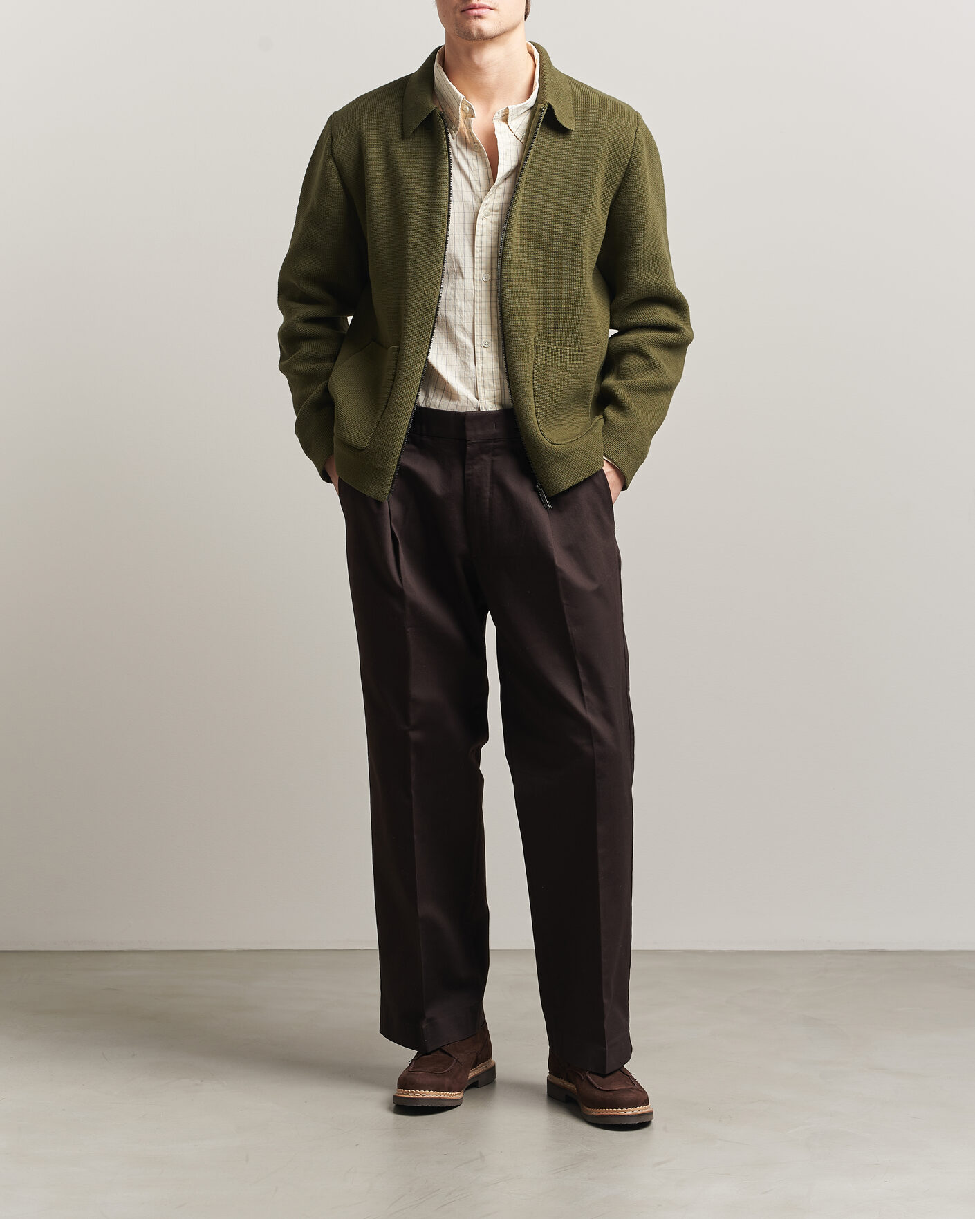 Herre | Trøjer | LES DEUX | Fisher Cotton Milano Zip Olive Night