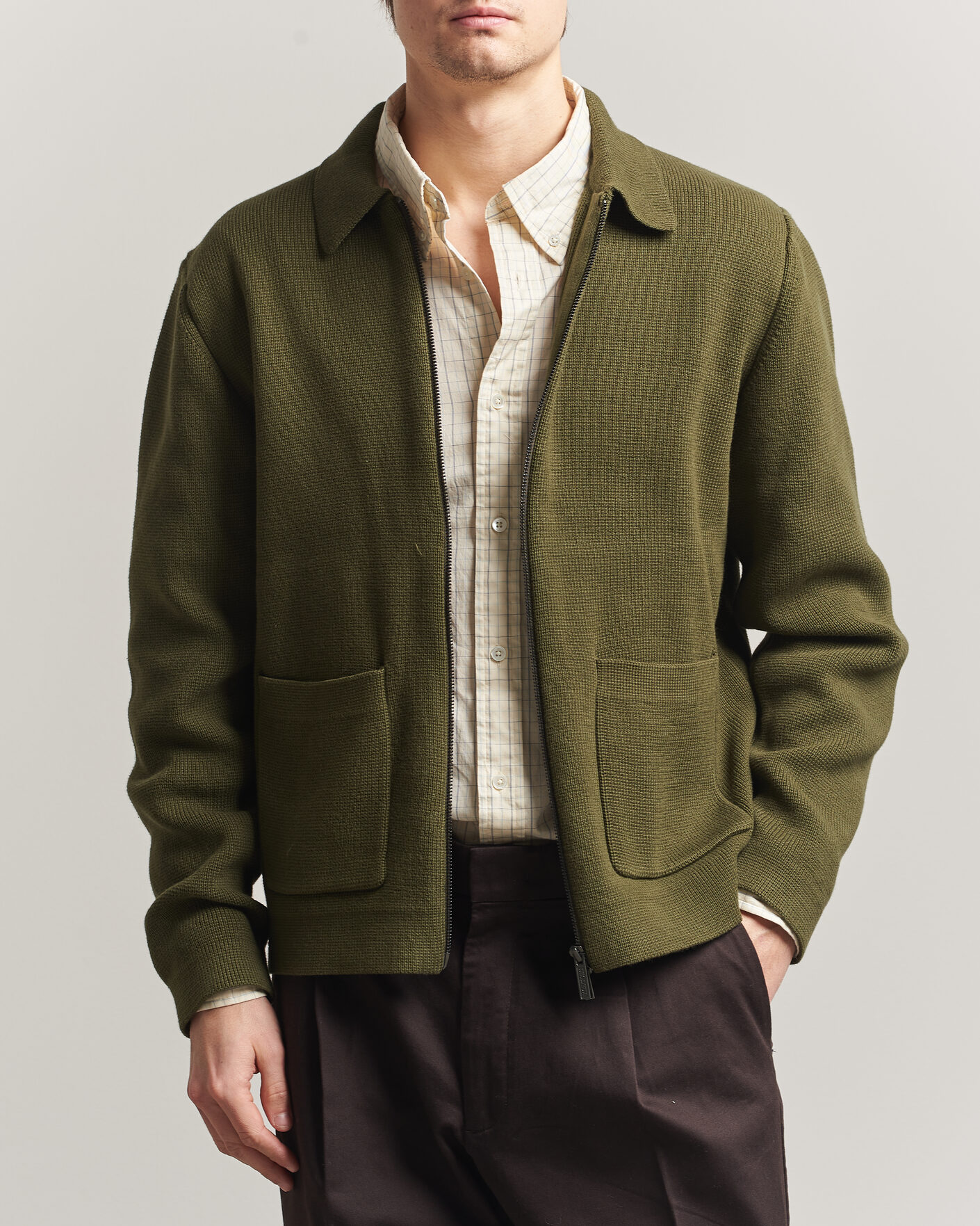 Herre | Trøjer | LES DEUX | Fisher Cotton Milano Zip Olive Night