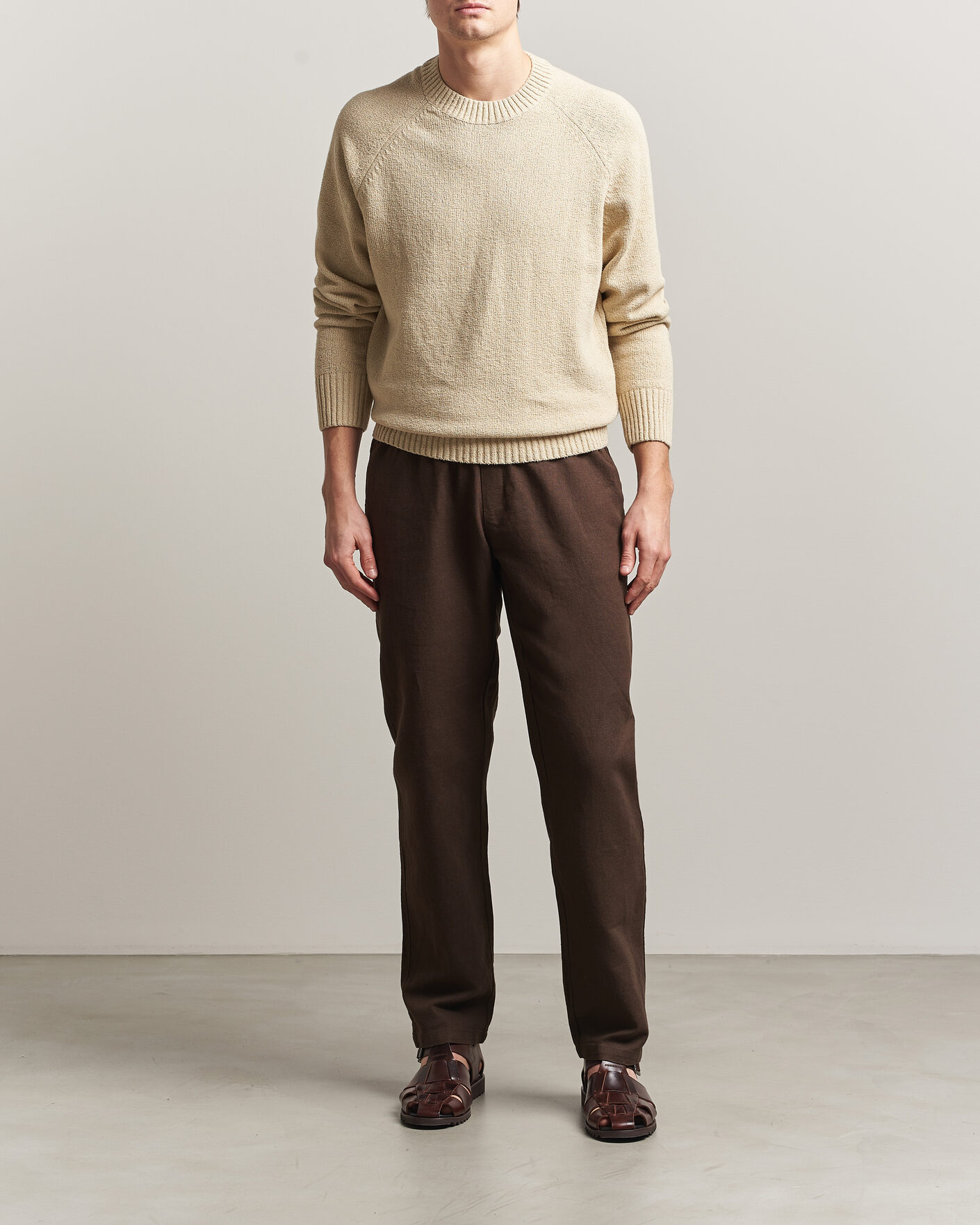 Herre | Trøjer | LES DEUX | Brad Knitted Roundneck Oyster Grey/White