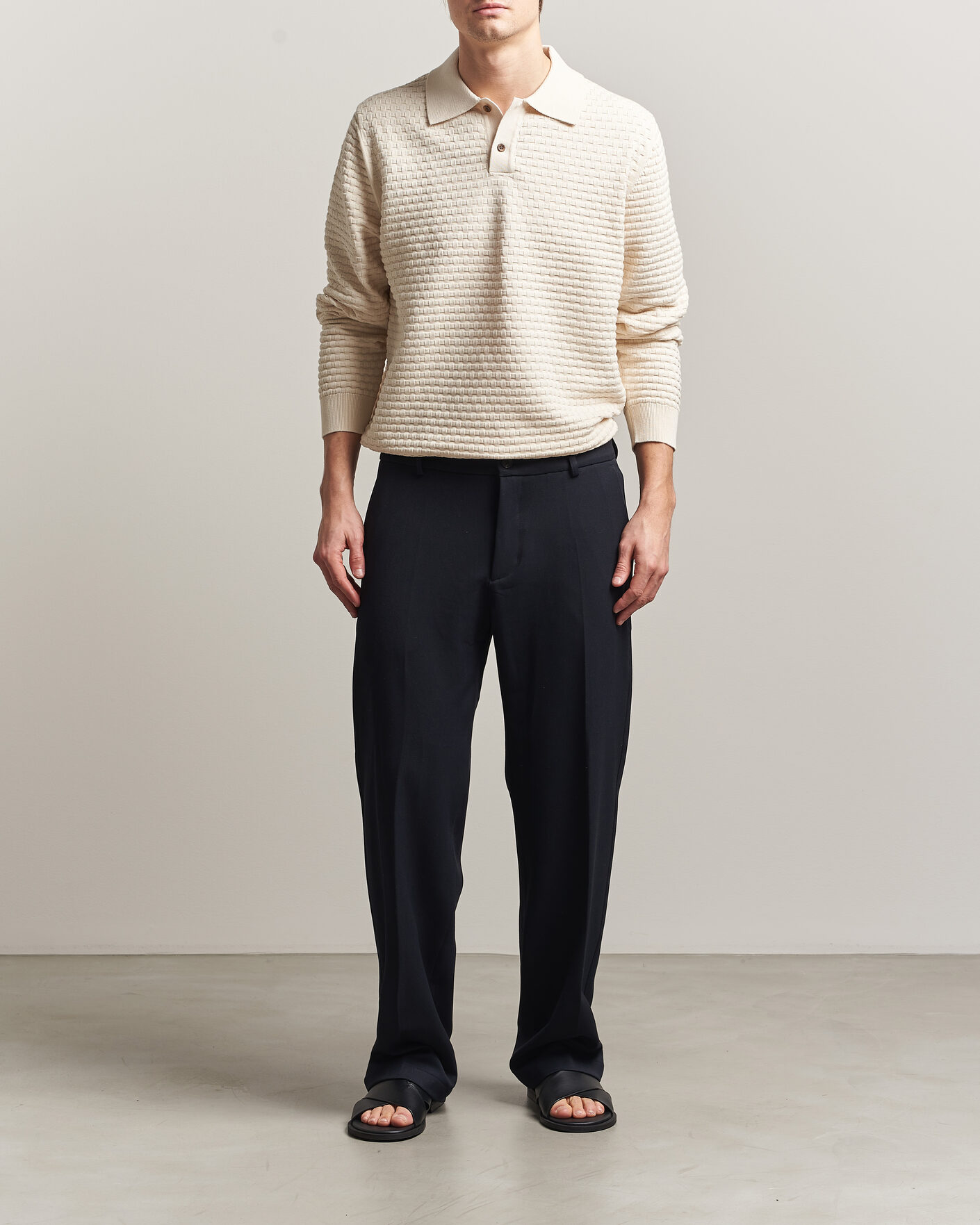 Herre | Trøjer | LES DEUX | Billy Weave Knitted Polo Light Ivory