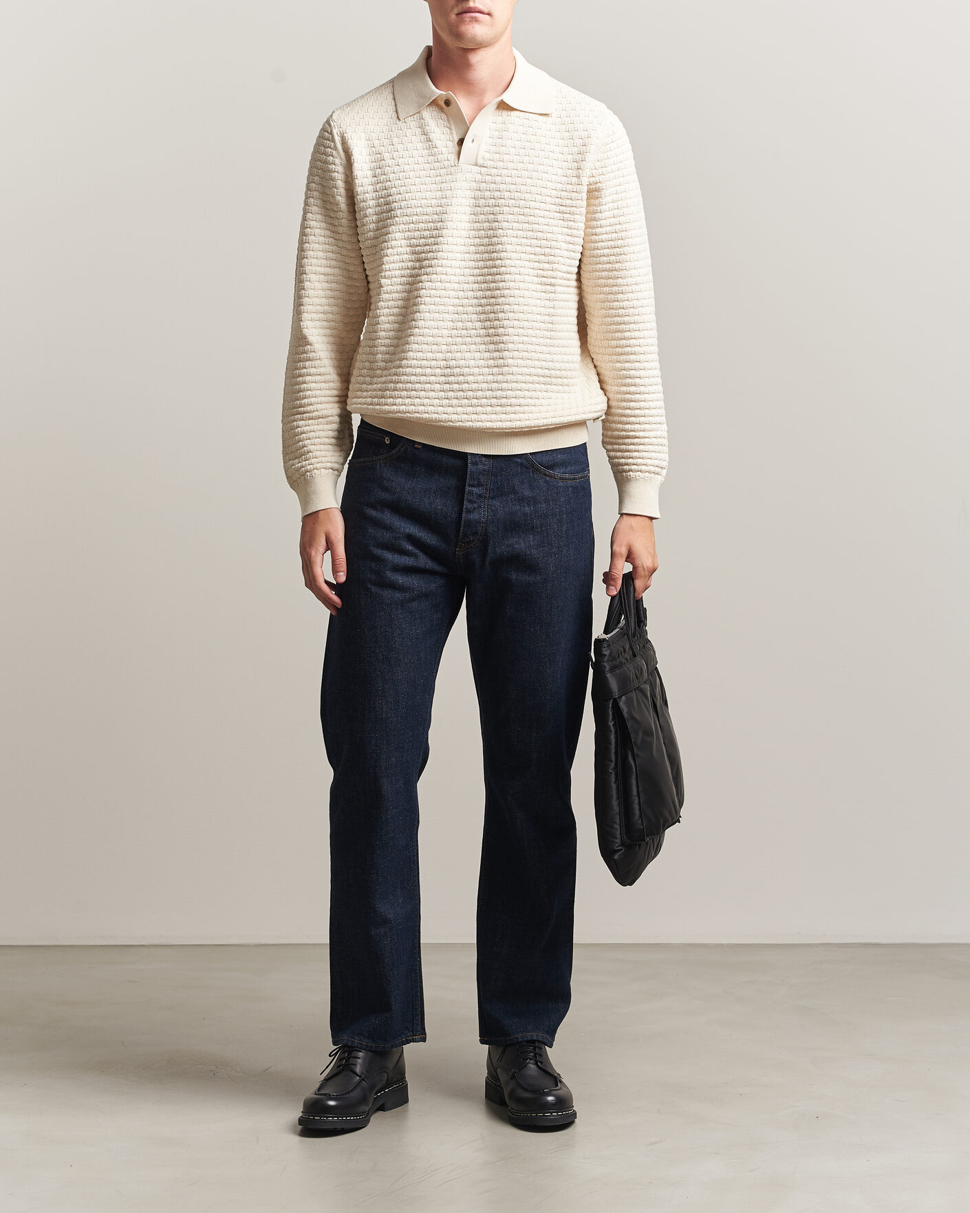 Herre | Trøjer | LES DEUX | Billy Weave Knitted Polo Light Ivory