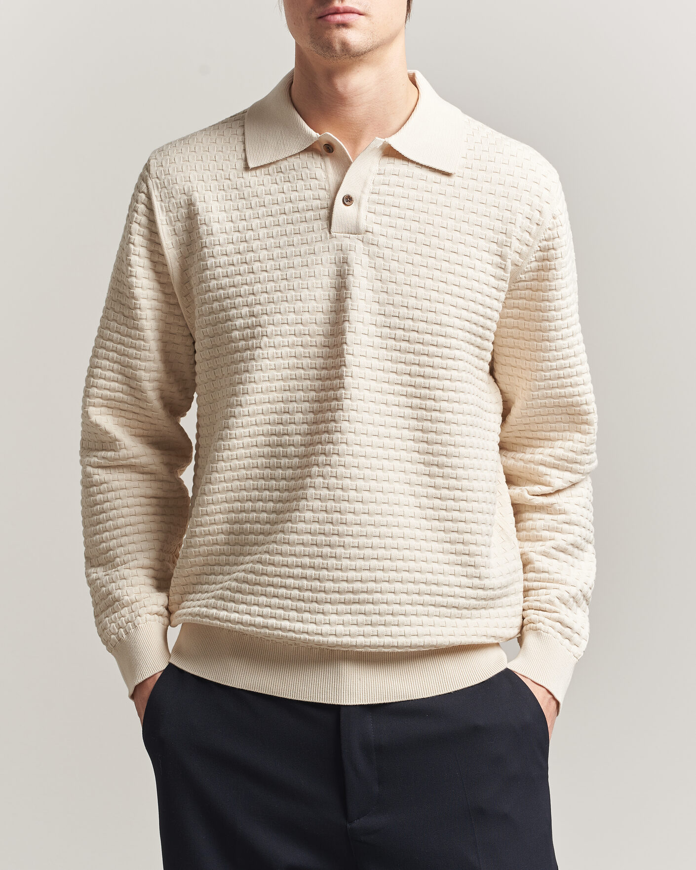 Herre | Trøjer | LES DEUX | Billy Weave Knitted Polo Light Ivory