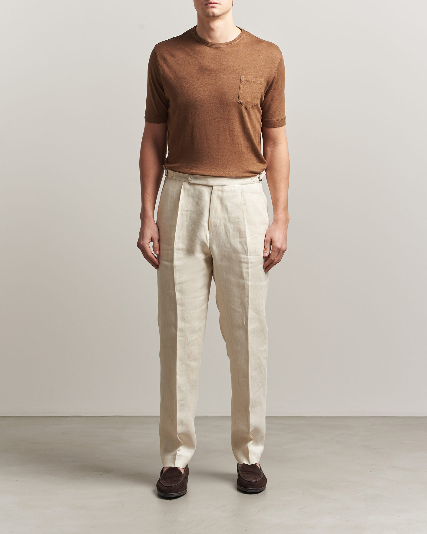 Herre | T-Shirts | Massimo Alba | Panarea Cotton/Linen T-Shirt Wood