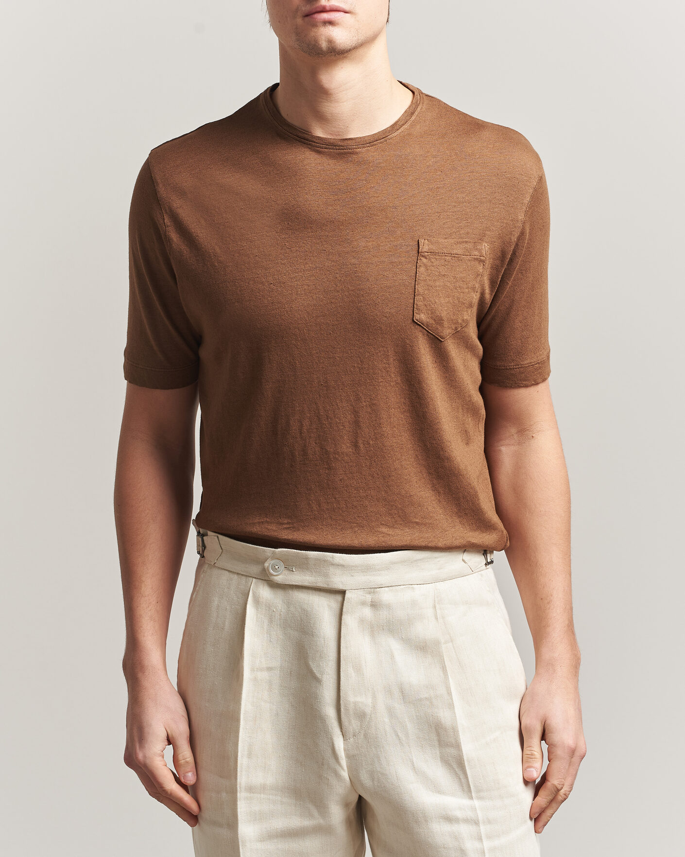 Herre | T-Shirts | Massimo Alba | Panarea Cotton/Linen T-Shirt Wood