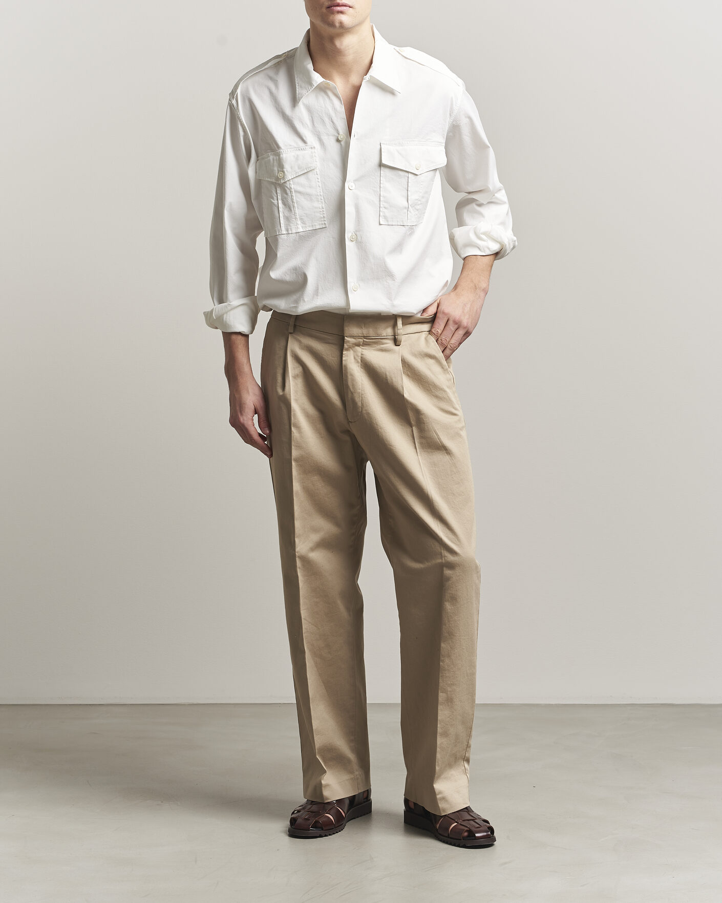 Herre | Skjorter | Massimo Alba | Army Double Pocket Shirt White