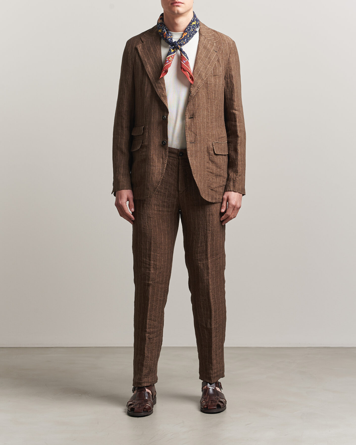 Herre | Jakkesæt | Massimo Alba | Sloop Linen Suit Brown Pinstripe