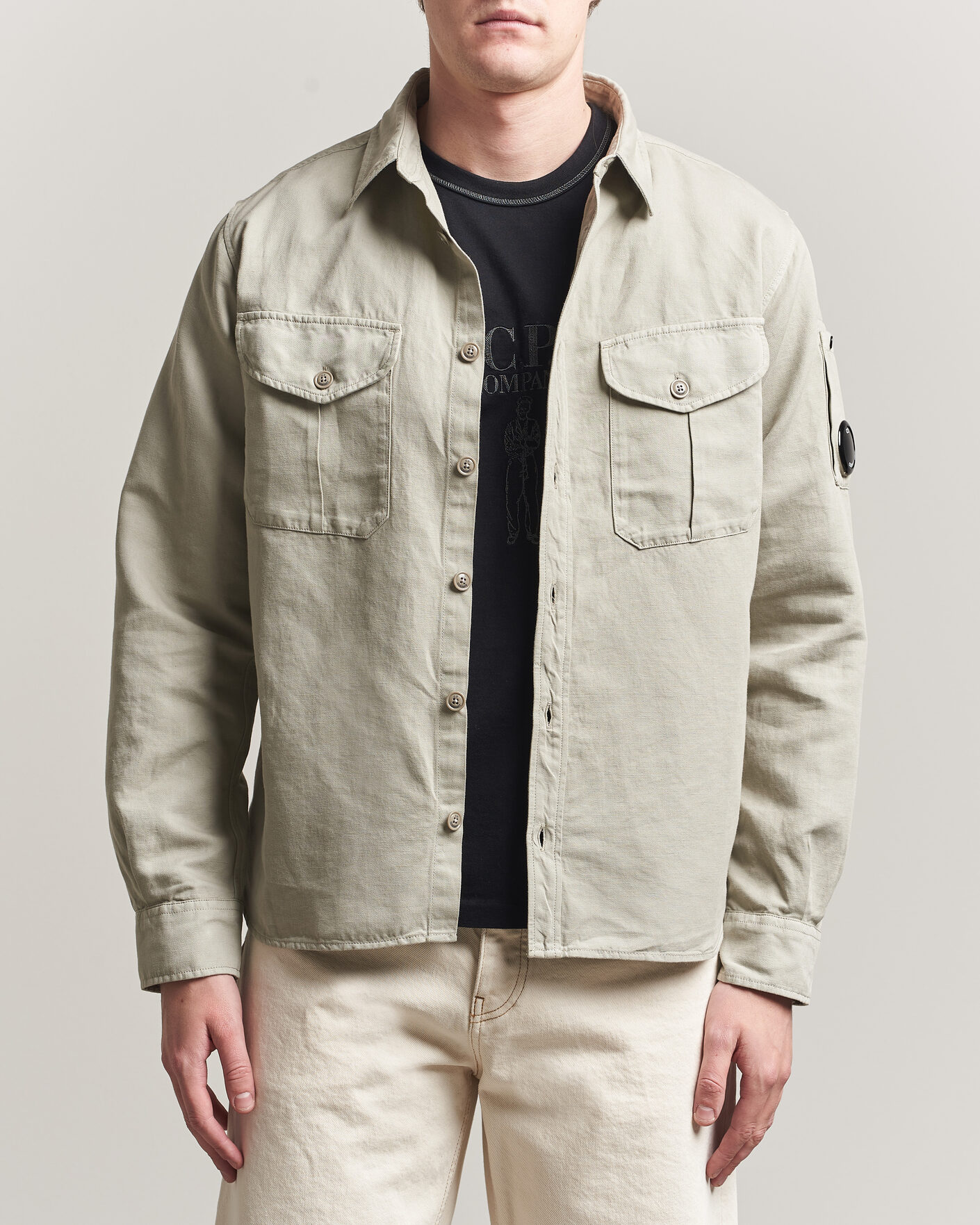 Herre | Skjorter | C.P. Company | Cotton/Linen Pocket Shirt Light Grey
