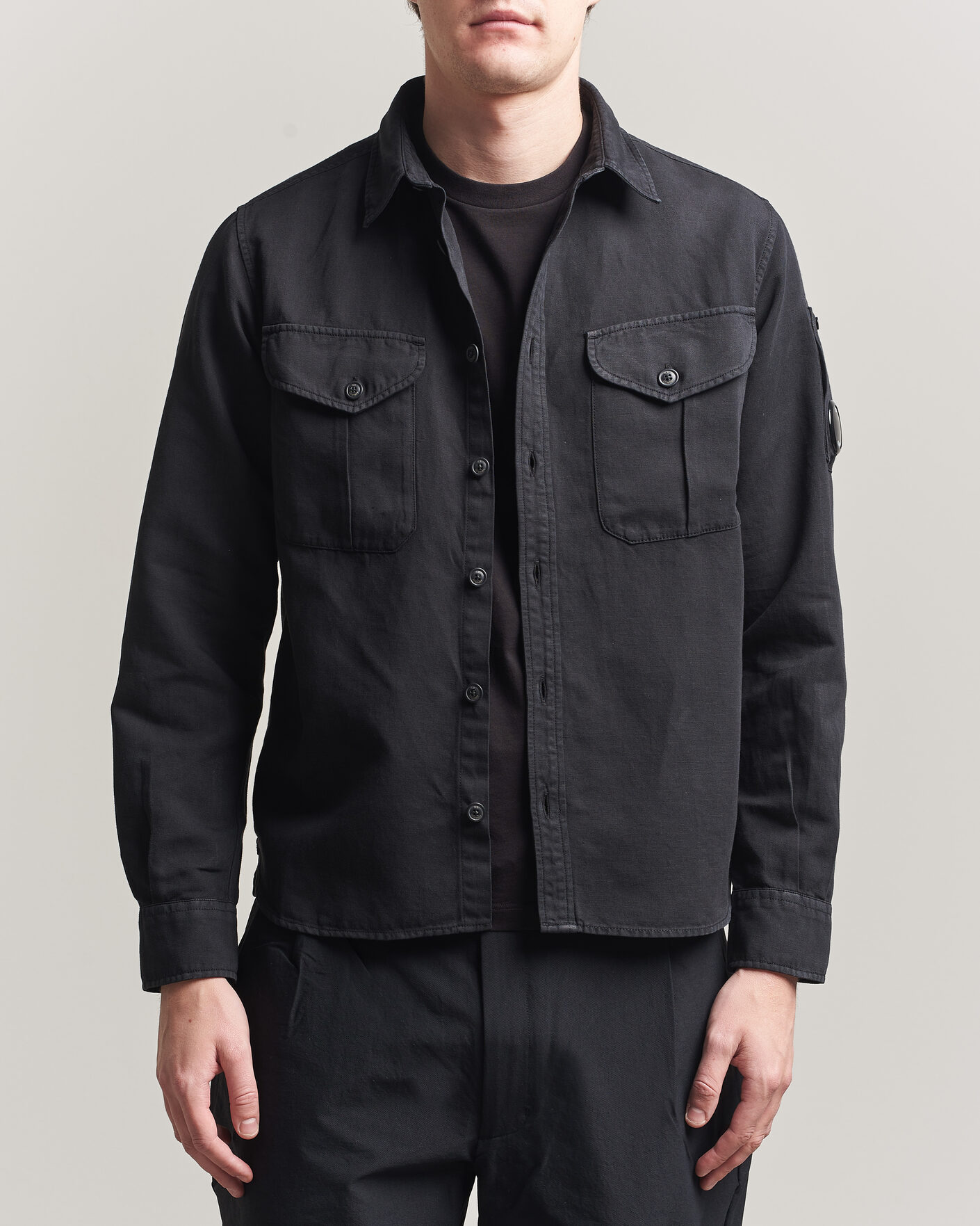 Herre | Skjorter | C.P. Company | Cotton/Linen Pocket Shirt Black