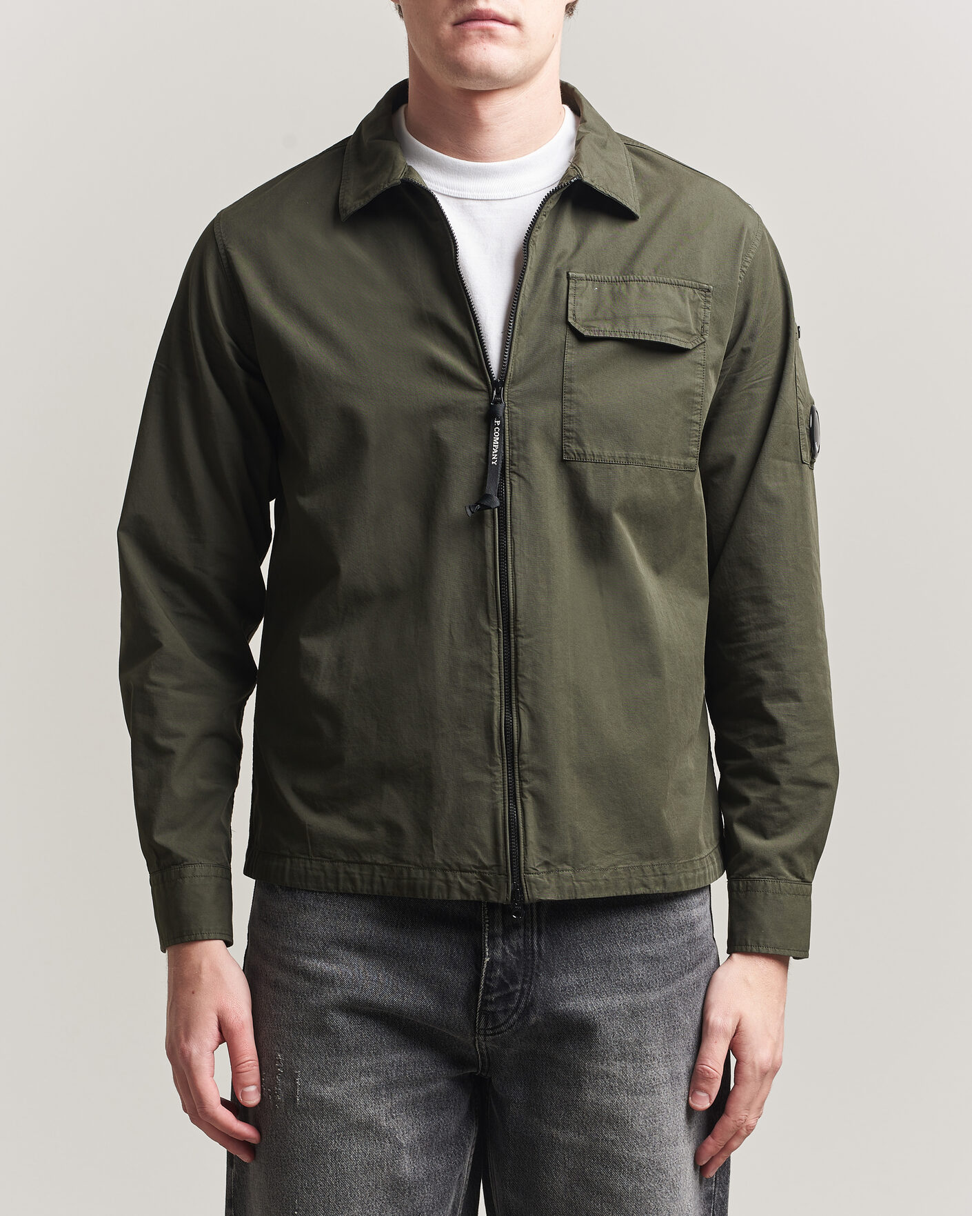 Herre | Skjorter | C.P. Company | Garment Dyed Gabardine Zip Overshirt Dark Green