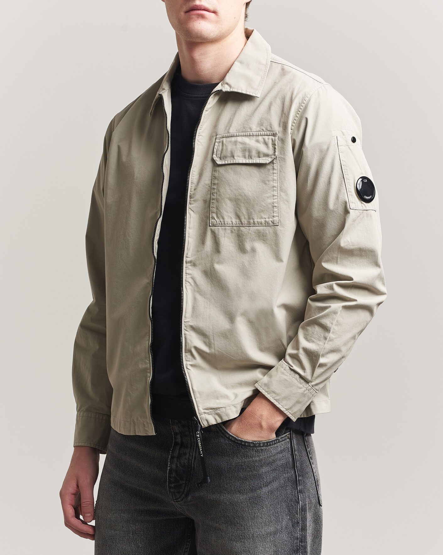 Herre | Skjorter | C.P. Company | Garment Dyed Gabardine Zip Overshirt Light Grey