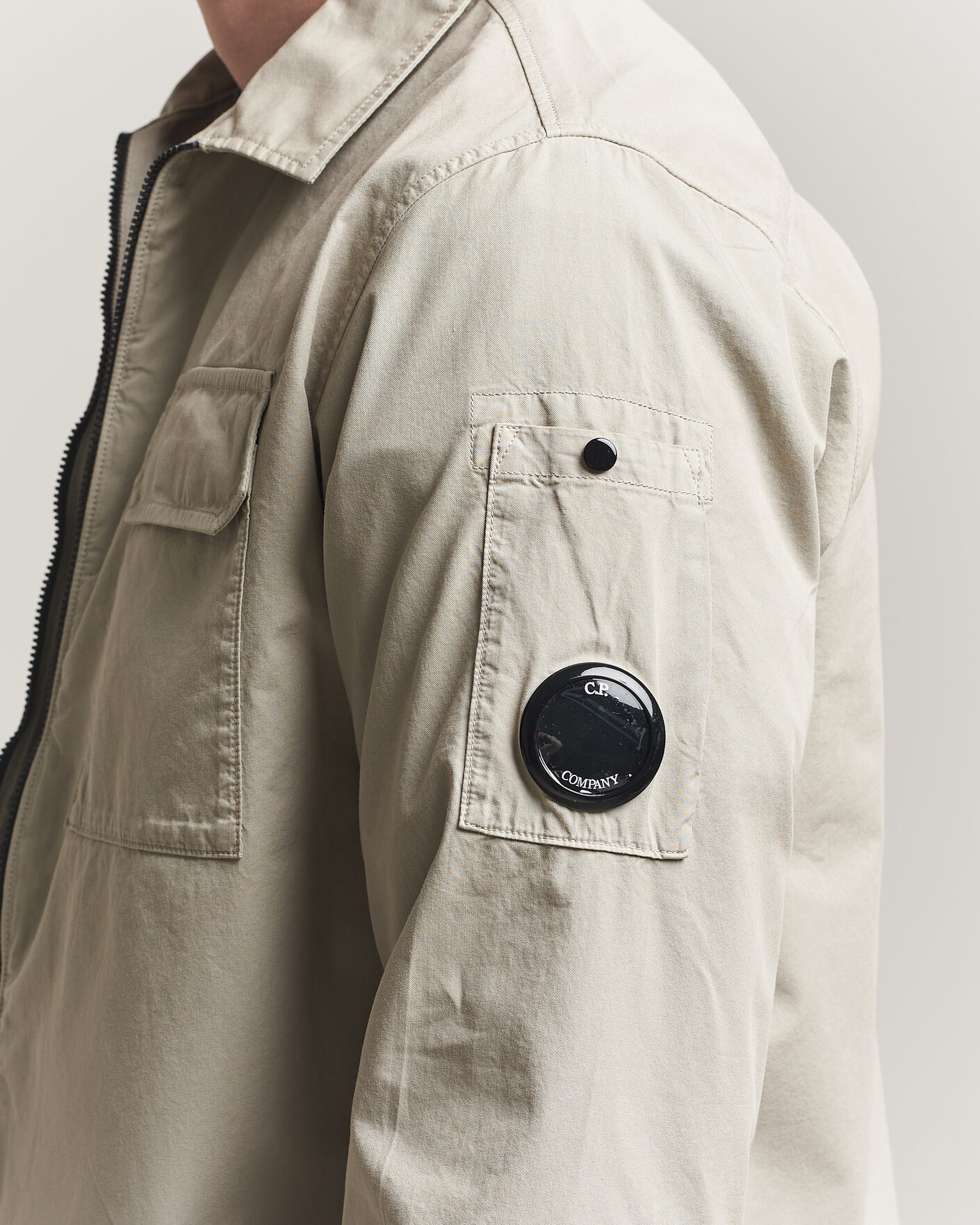 Herre | Skjorter | C.P. Company | Garment Dyed Gabardine Zip Overshirt Light Grey