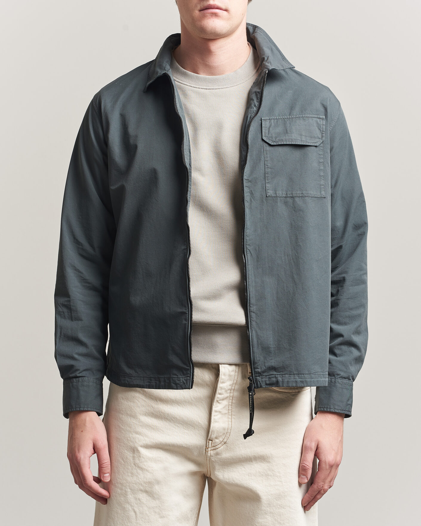Herre | Skjorter | C.P. Company | Garment Dyed Gabardine Zip Overshirt Dark Grey