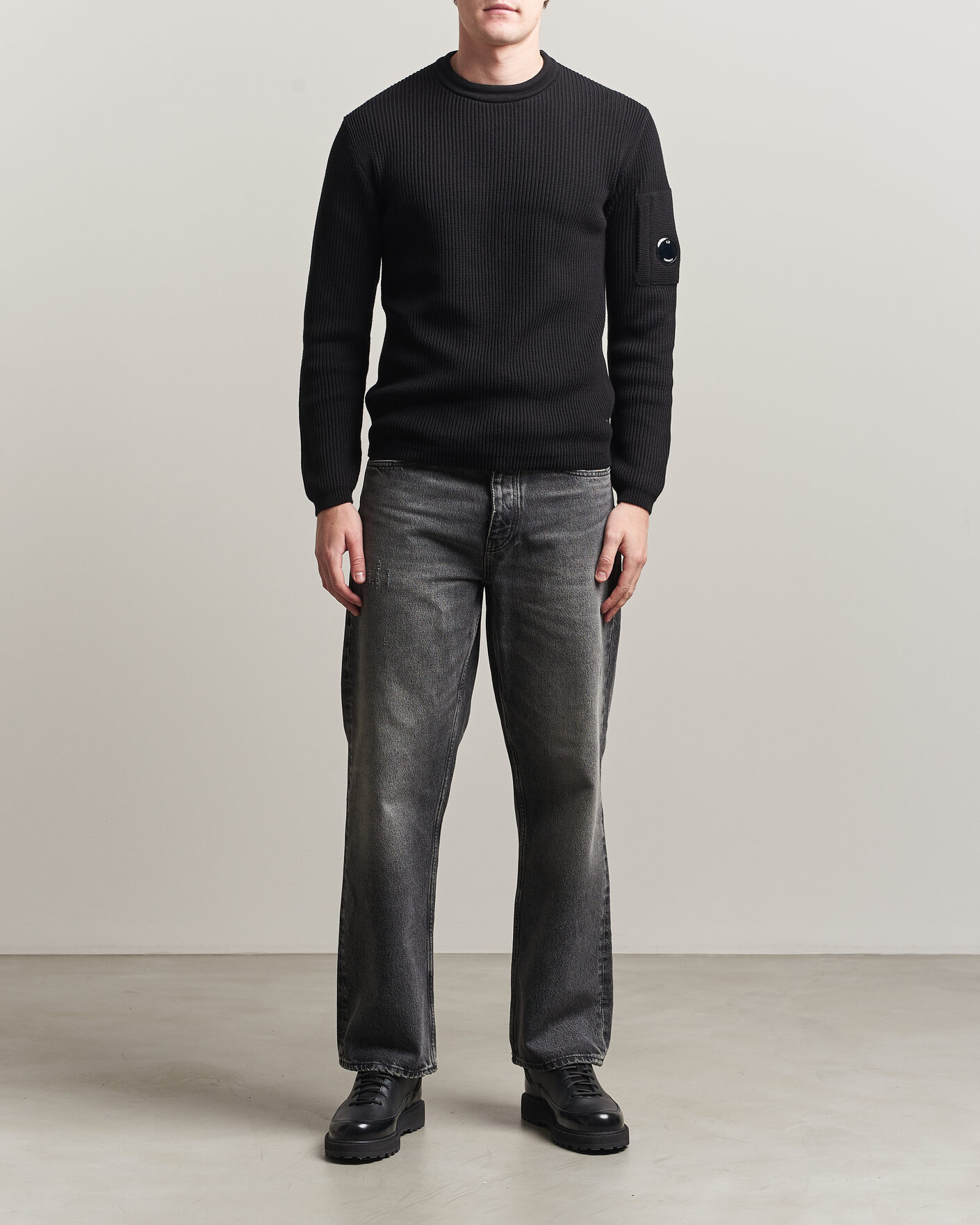 Herre | Trøjer | C.P. Company | Sea Island Knitted Cotton Crewneck Black