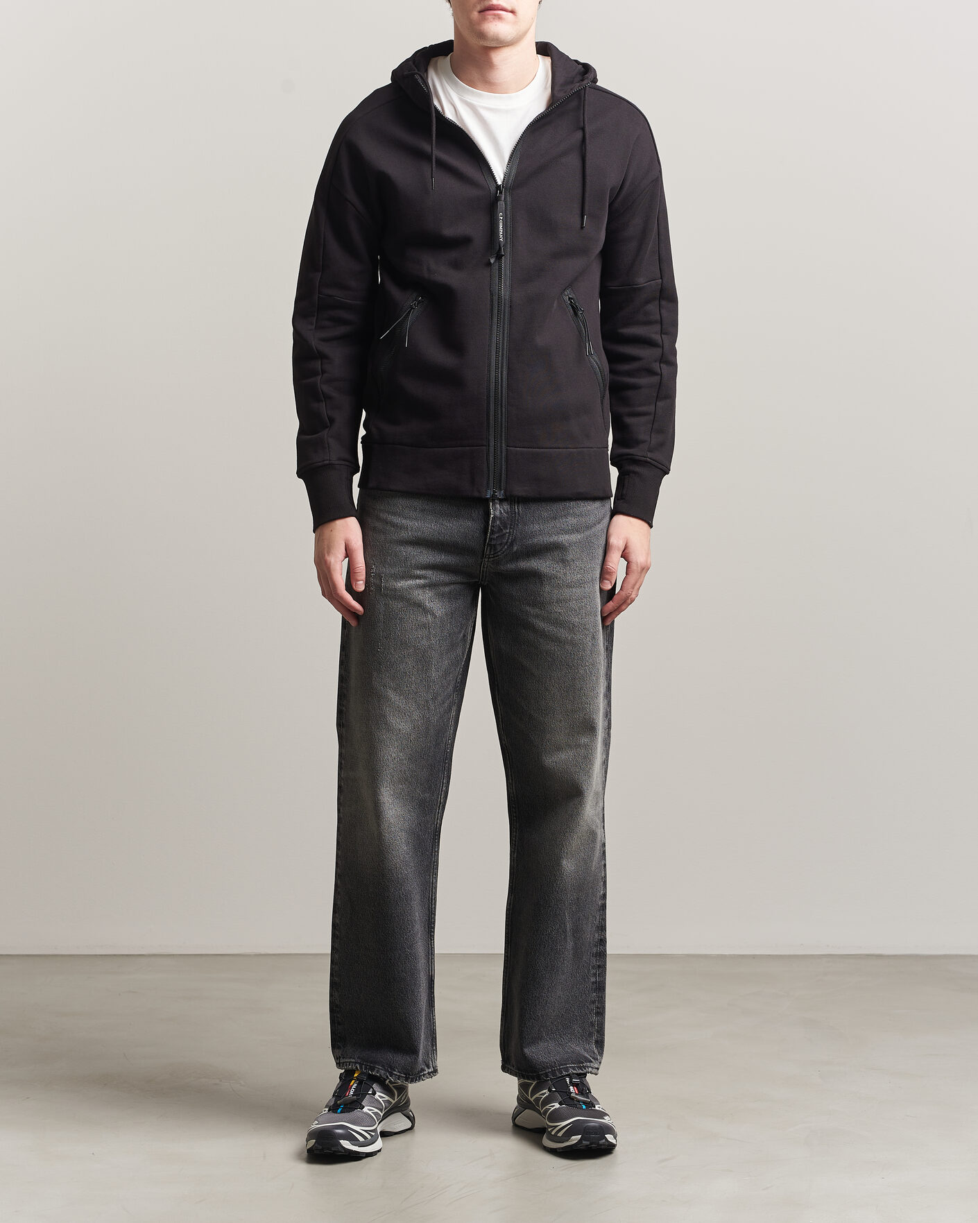 Herre | Trøjer | C.P. Company | Diagonal Raised Fleece Full Zip Goggle Hoodie Black