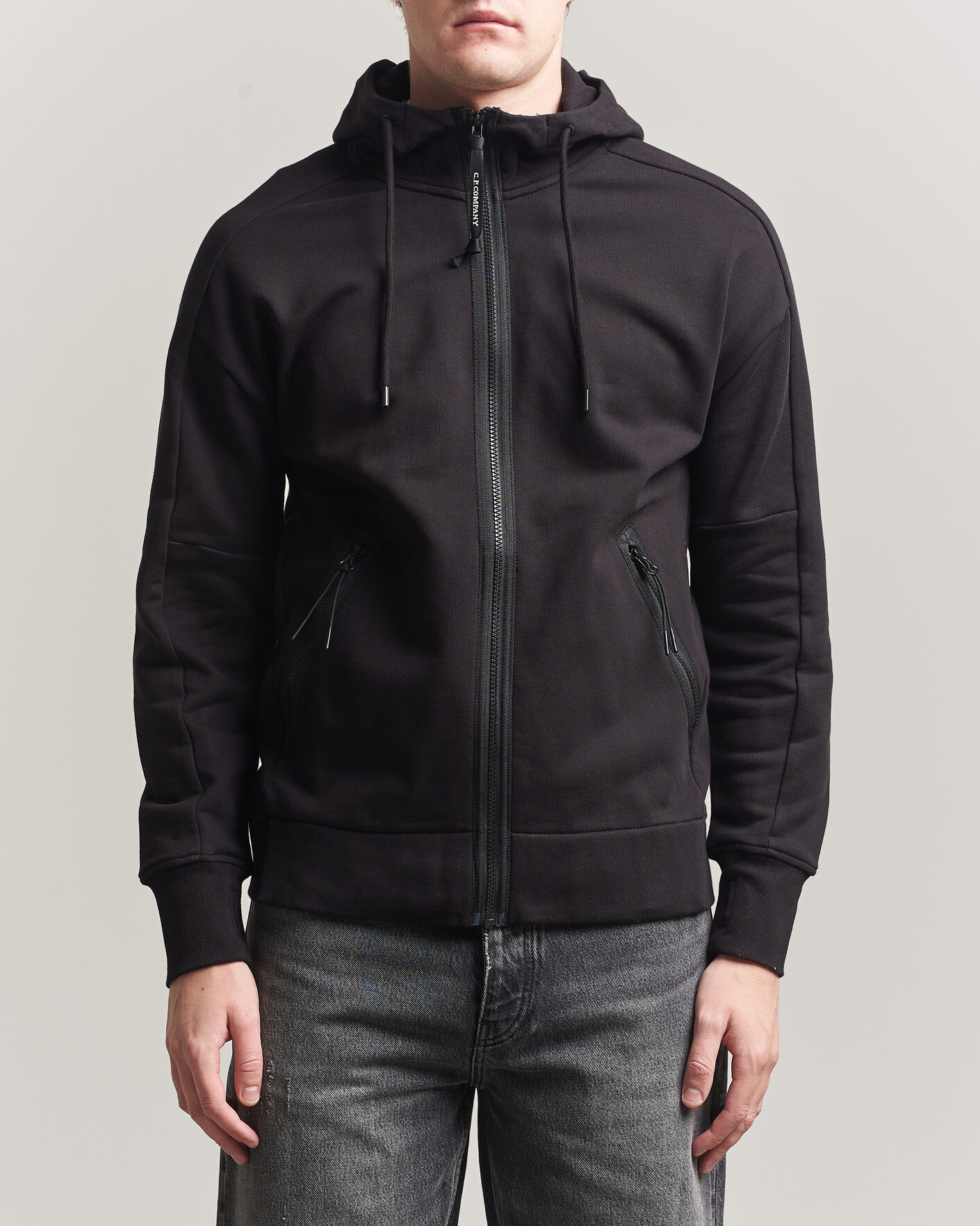 Herre | Trøjer | C.P. Company | Diagonal Raised Fleece Full Zip Goggle Hoodie Black