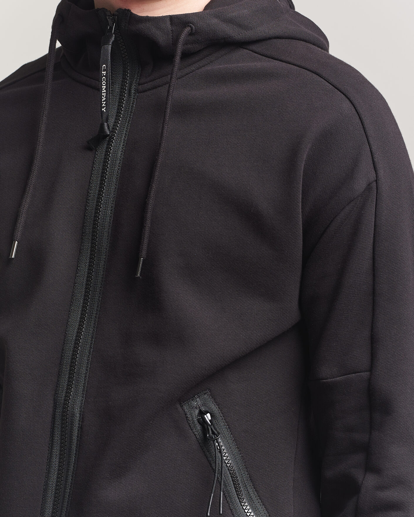 Herre | Trøjer | C.P. Company | Diagonal Raised Fleece Full Zip Goggle Hoodie Black