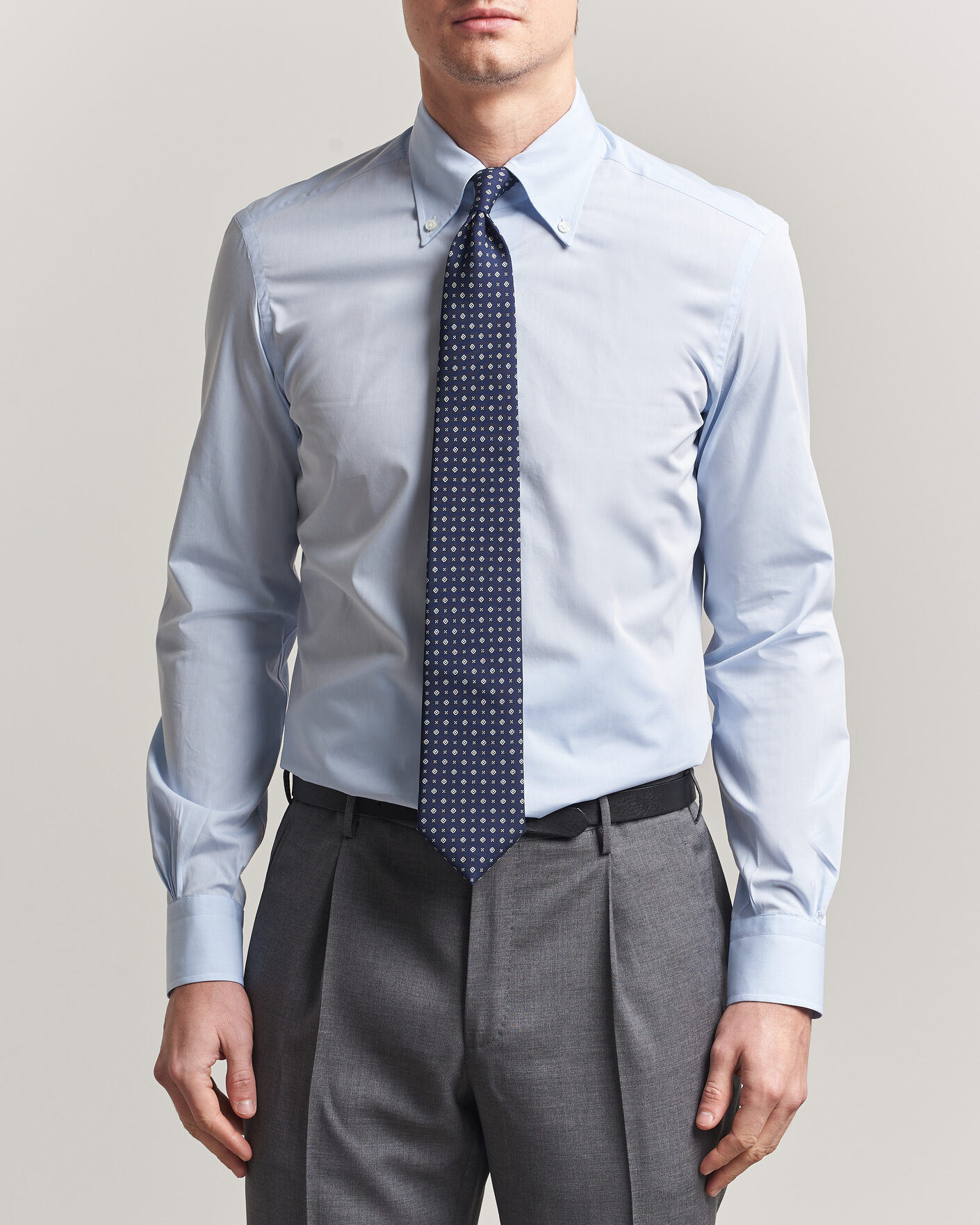 Herre | Skjorter | Mazzarelli | Soft Cotton Button Down Shirt Light Blue
