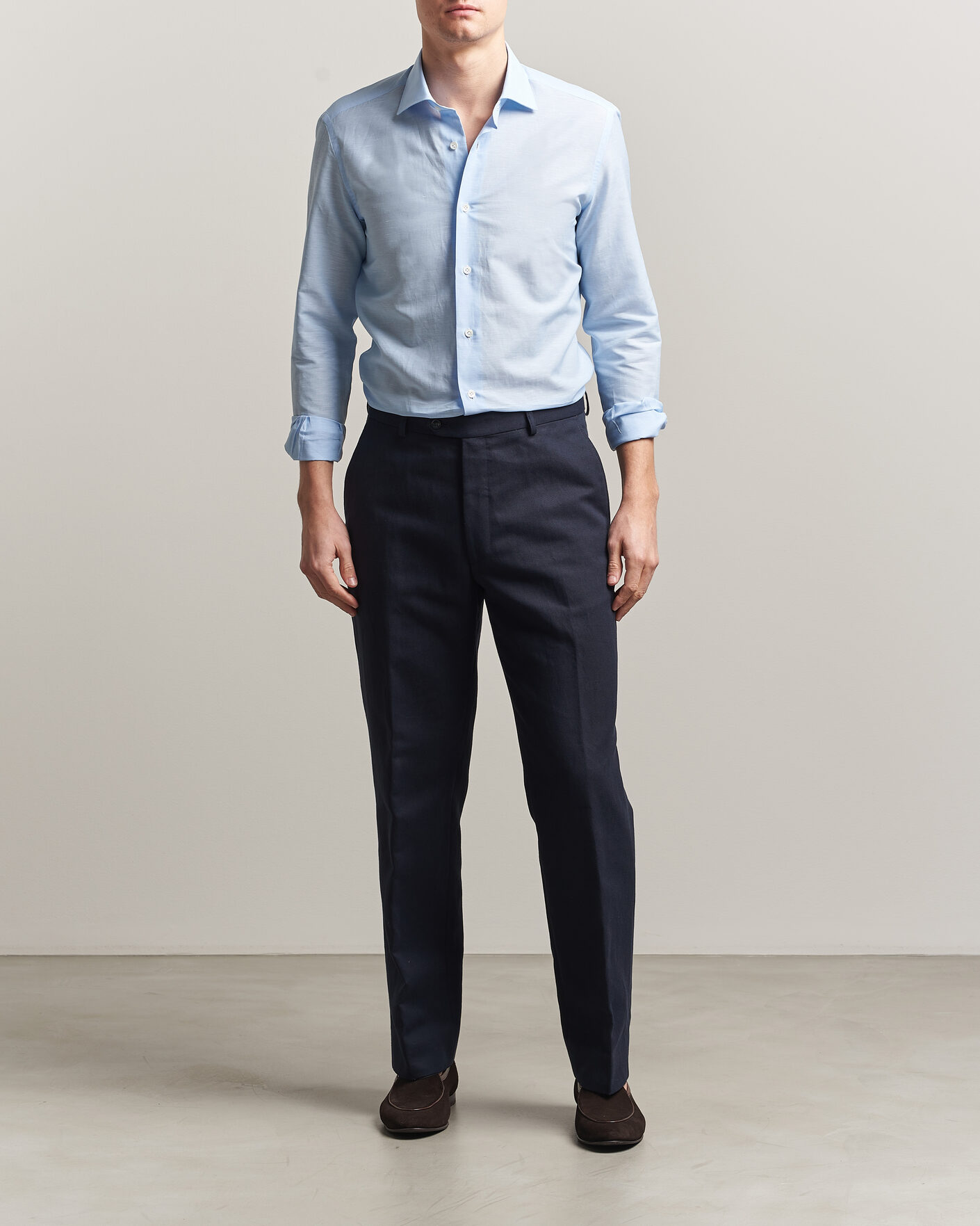 Herre | Skjorter | Mazzarelli | Soft Cotton/Linen Shirt Light Blue