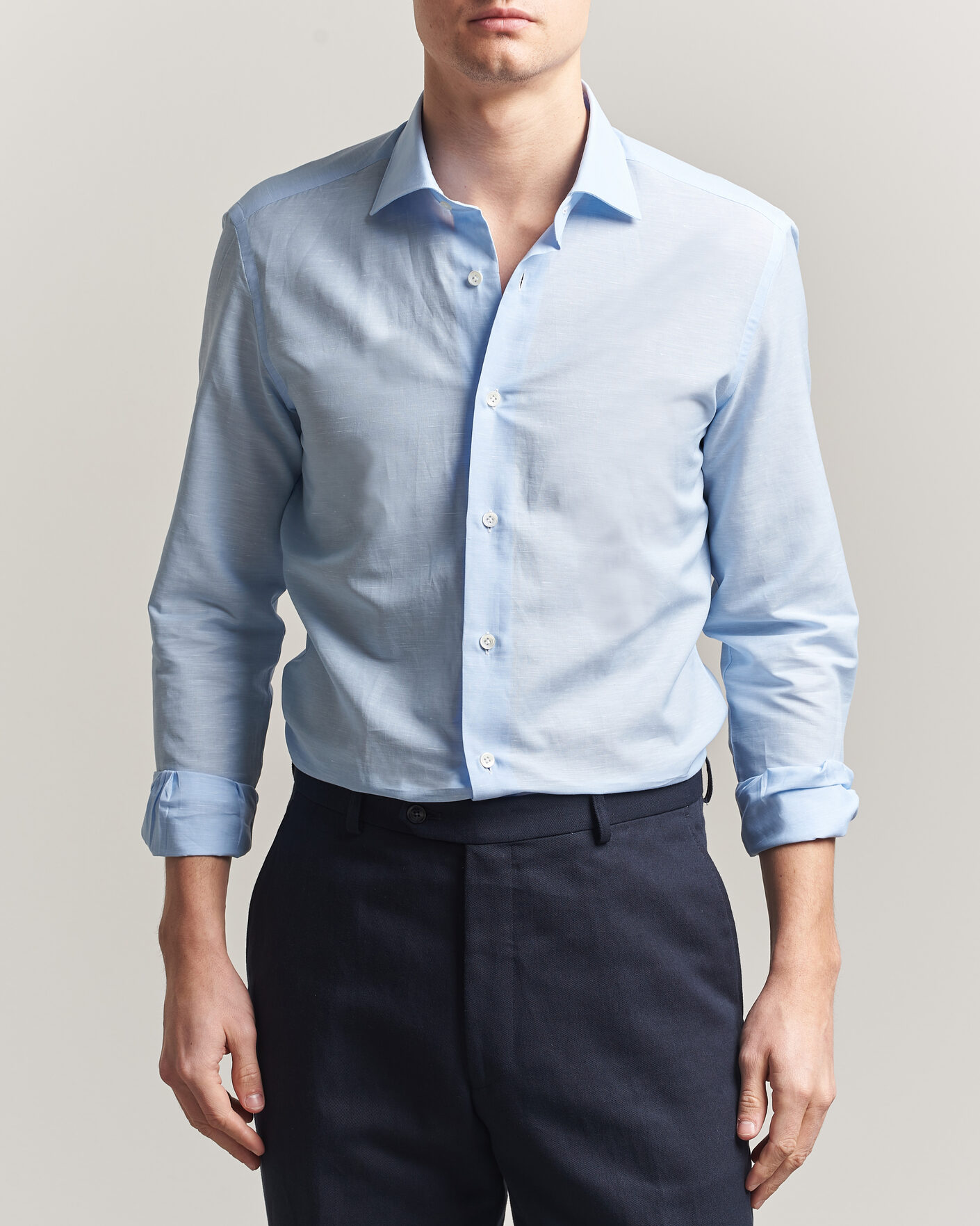 Herre | Skjorter | Mazzarelli | Soft Cotton/Linen Shirt Light Blue