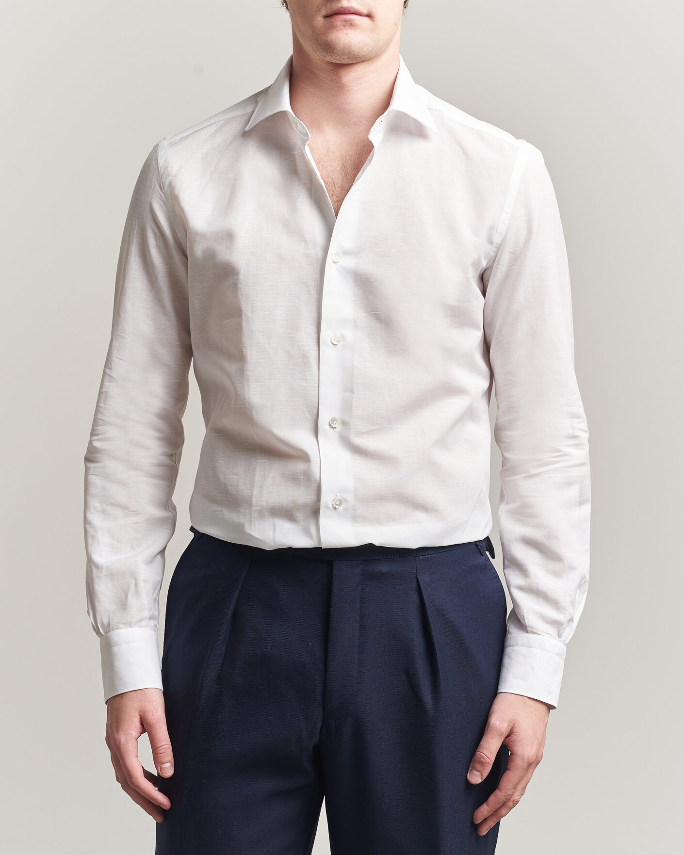 Herre | Skjorter | Mazzarelli | Soft Cotton/Linen Shirt White
