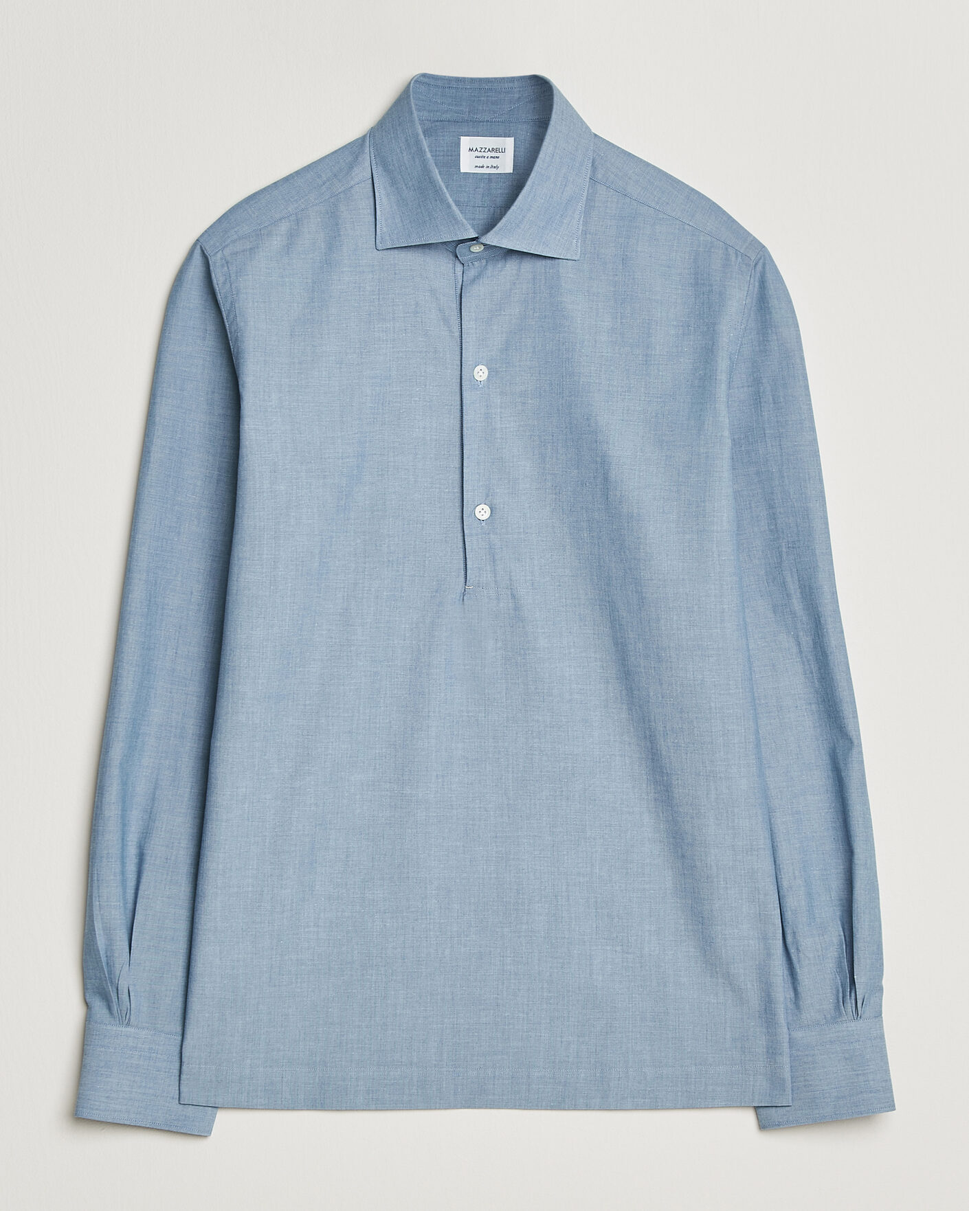 Herre | Skjorter | Mazzarelli | Soft Cotton Denim Popover Shirt Blue