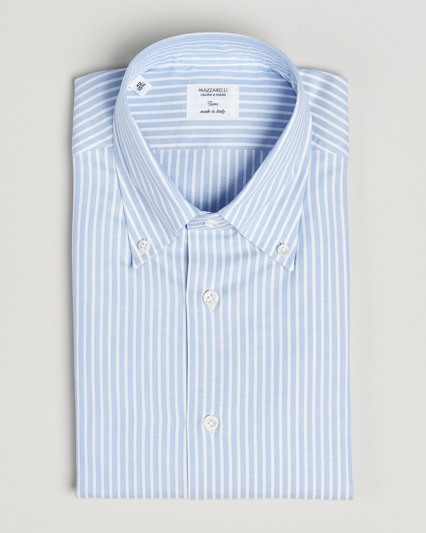 Herre | Skjorter | Mazzarelli | Soft Oxford Button Down Shirt Light Blue Stripe