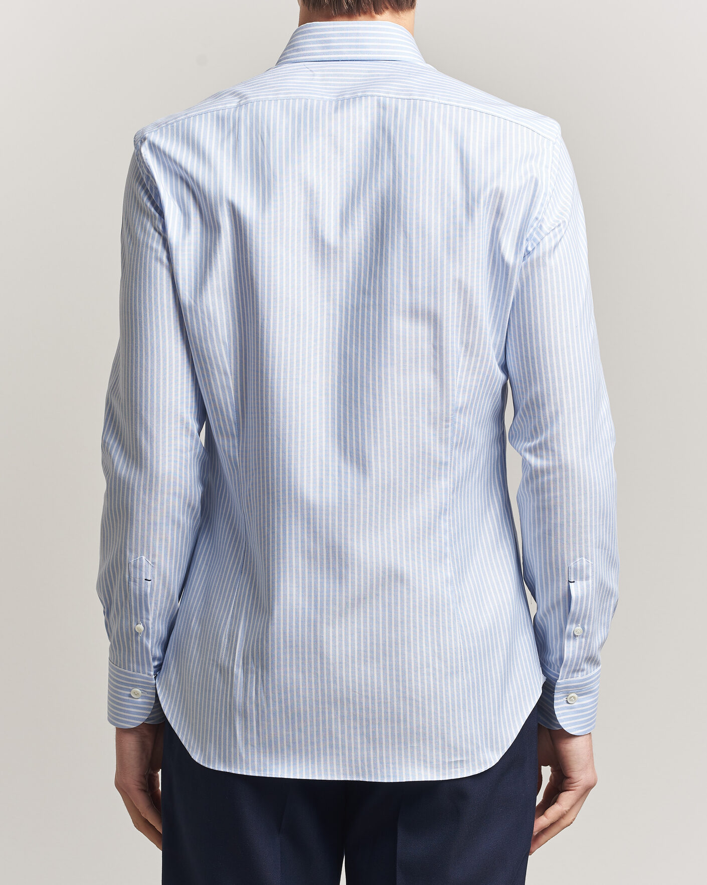 Herre | Skjorter | Mazzarelli | Soft Oxford Button Down Shirt Light Blue Stripe