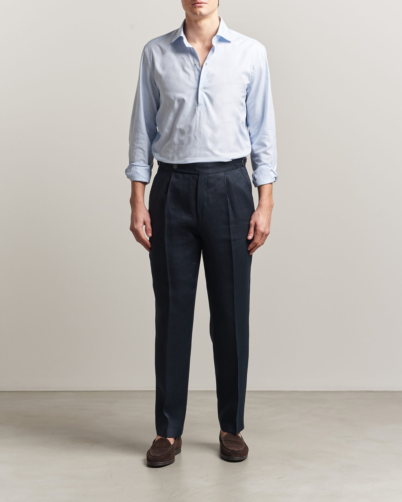 Herre | Skjorter | Mazzarelli | Soft Oxford Popover Shirt Light Blue