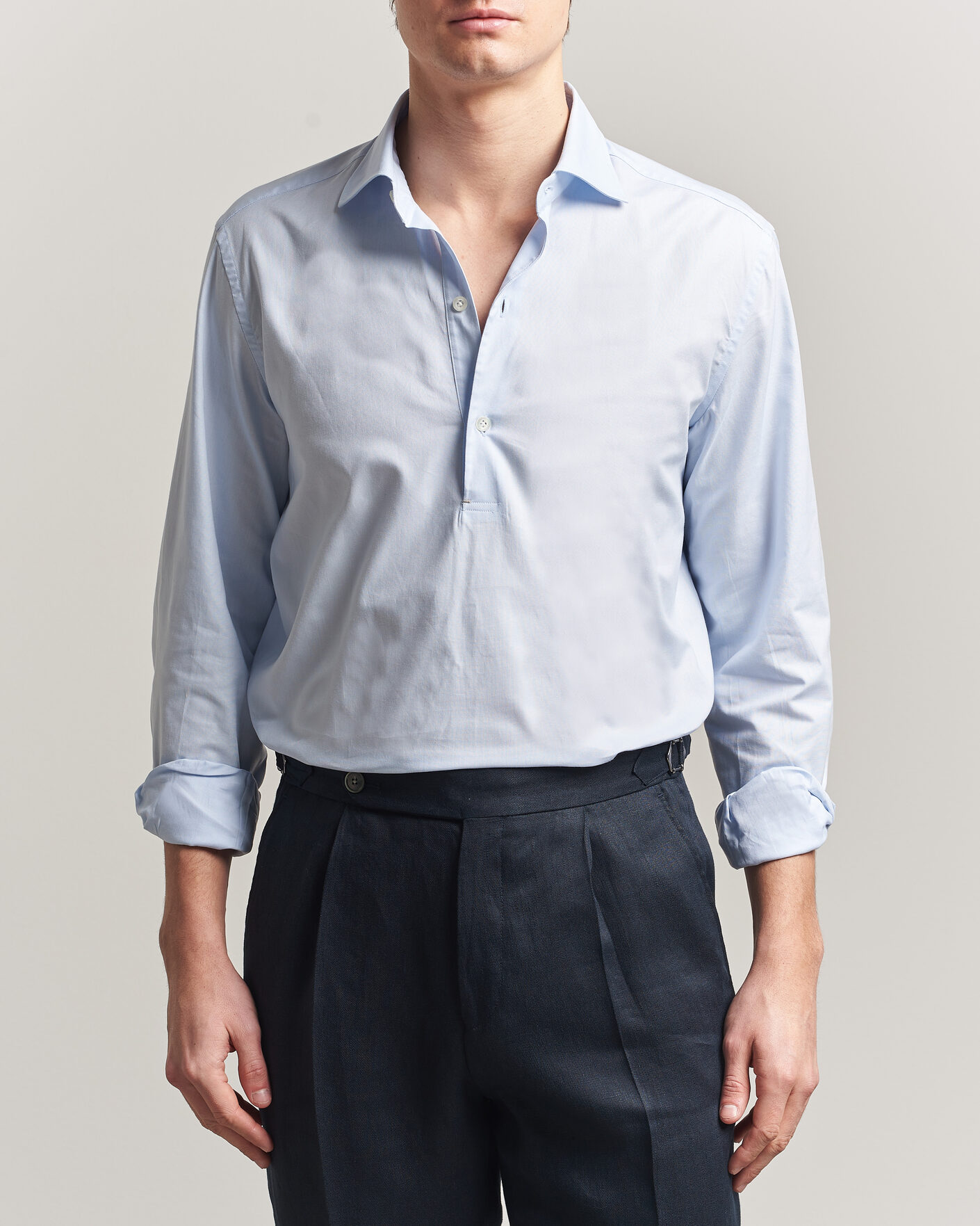 Herre | Skjorter | Mazzarelli | Soft Oxford Popover Shirt Light Blue