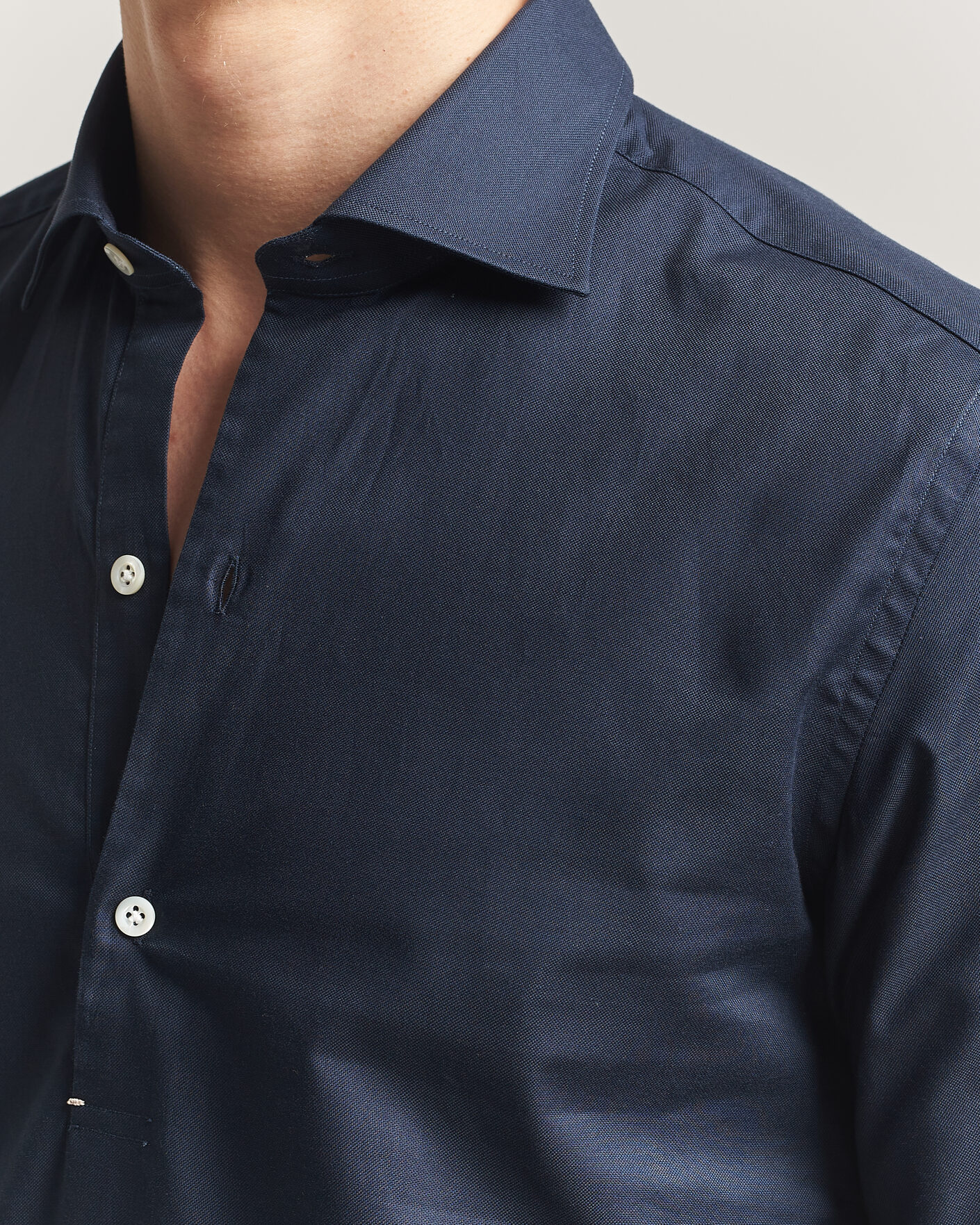 Herre | Skjorter | Mazzarelli | Soft Oxford Popover Shirt Navy