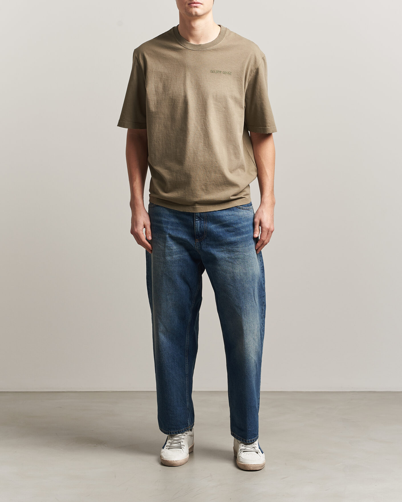 Herre | T-Shirts | Golden Goose | Journey Dyed Cotton T-Shirt Washed Beige