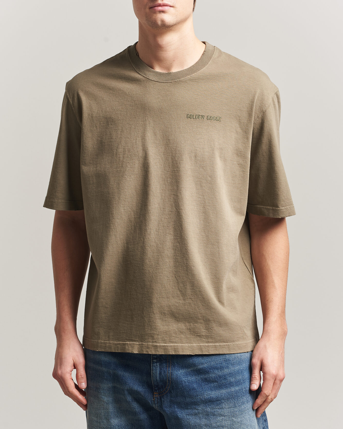 Herre | T-Shirts | Golden Goose | Journey Dyed Cotton T-Shirt Washed Beige