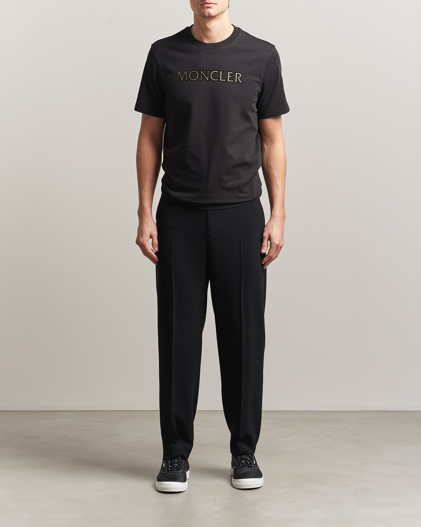 Herre | T-Shirts | Moncler | Flock Print Logo T-Shirt Black