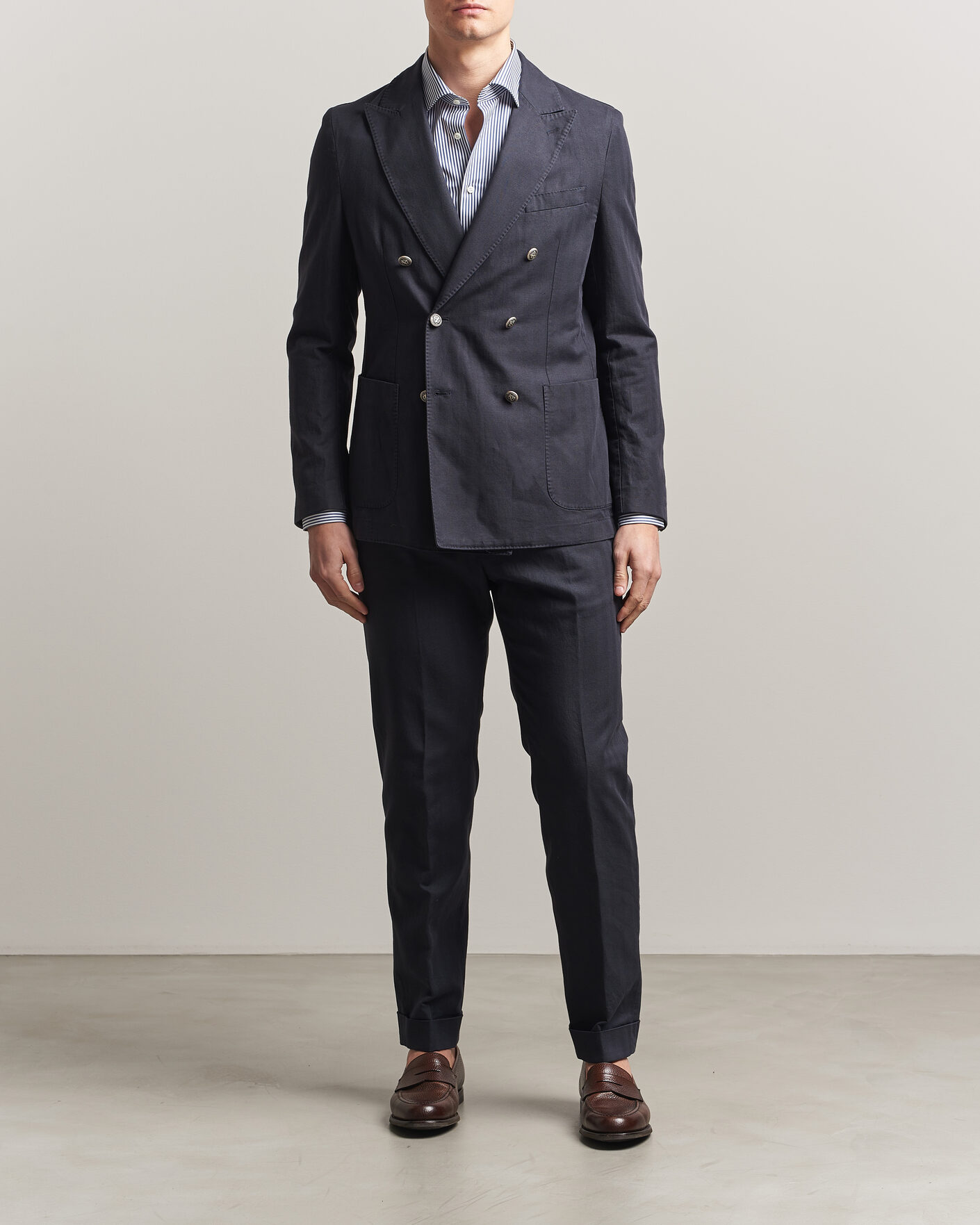 Herre | Blazere & jakker | Morris | Cotton Herringbone Double Breasted Blazer Blue