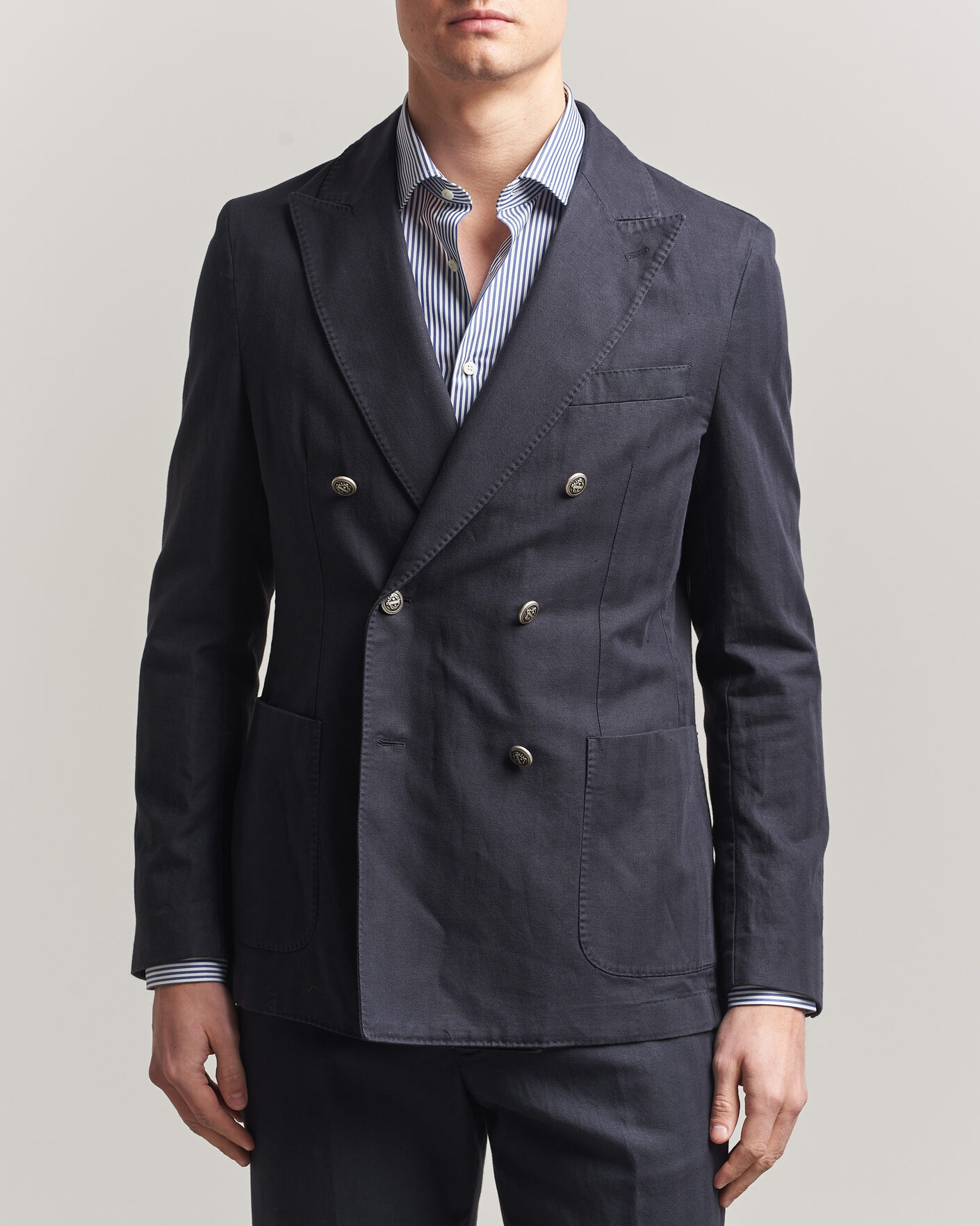 Herre | Blazere & jakker | Morris | Cotton Herringbone Double Breasted Blazer Blue