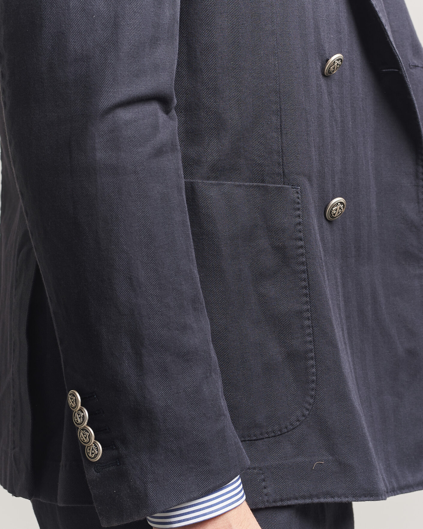 Herre | Blazere & jakker | Morris | Cotton Herringbone Double Breasted Blazer Blue