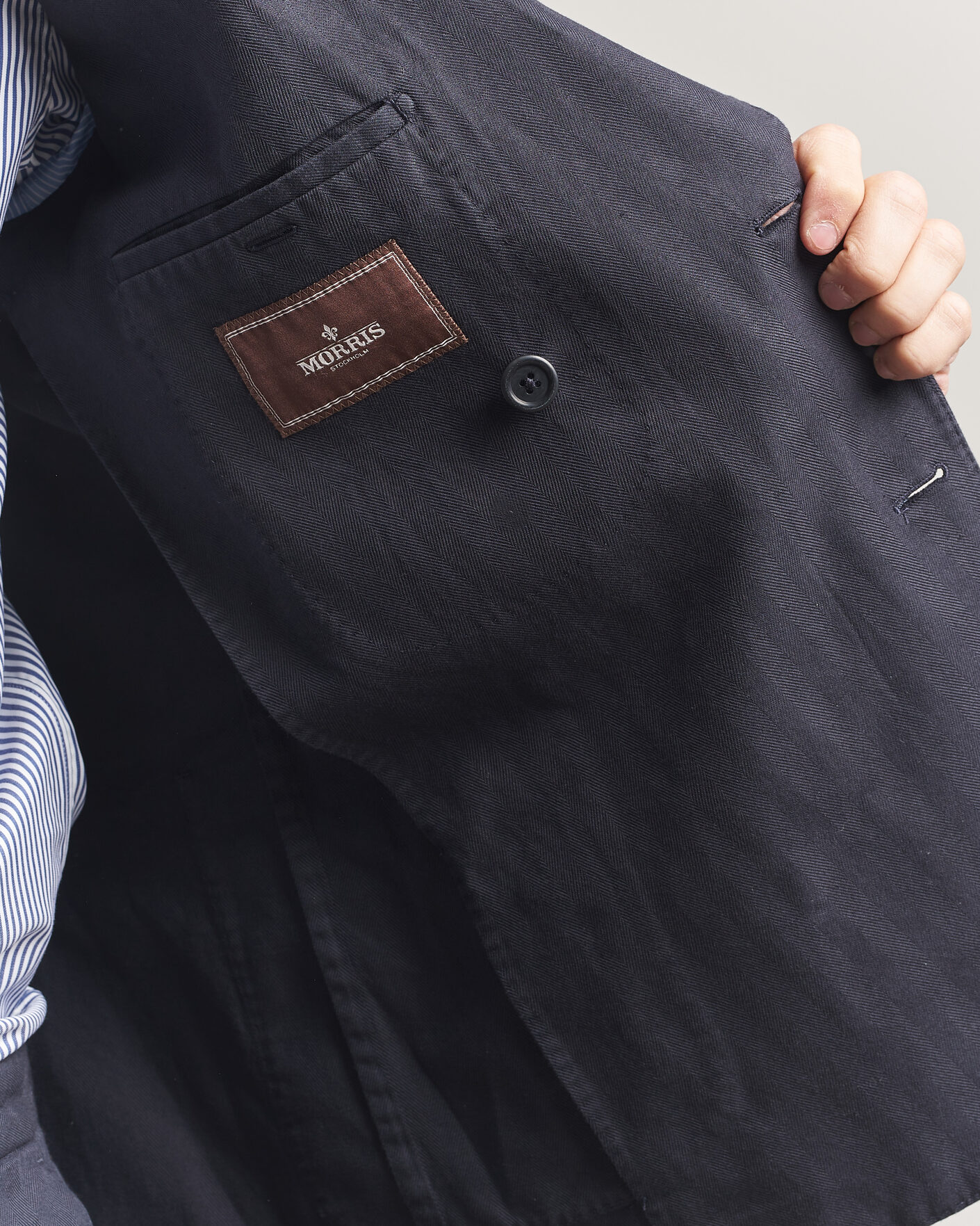 Herre | Blazere & jakker | Morris | Cotton Herringbone Double Breasted Blazer Blue