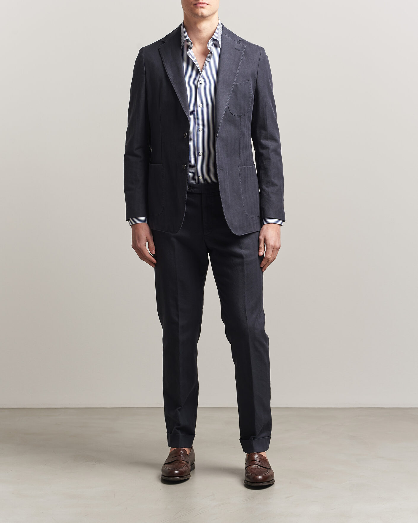 Herre | Blazere & jakker | Morris | Washed Cotton Herringbone Blazer Navy