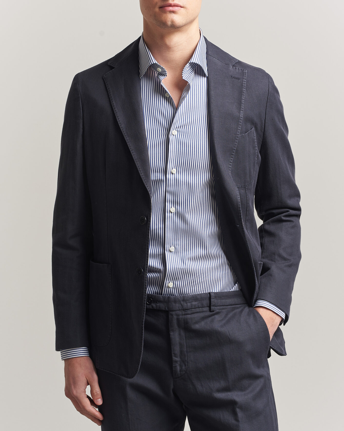 Herre | Blazere & jakker | Morris | Washed Cotton Herringbone Blazer Navy