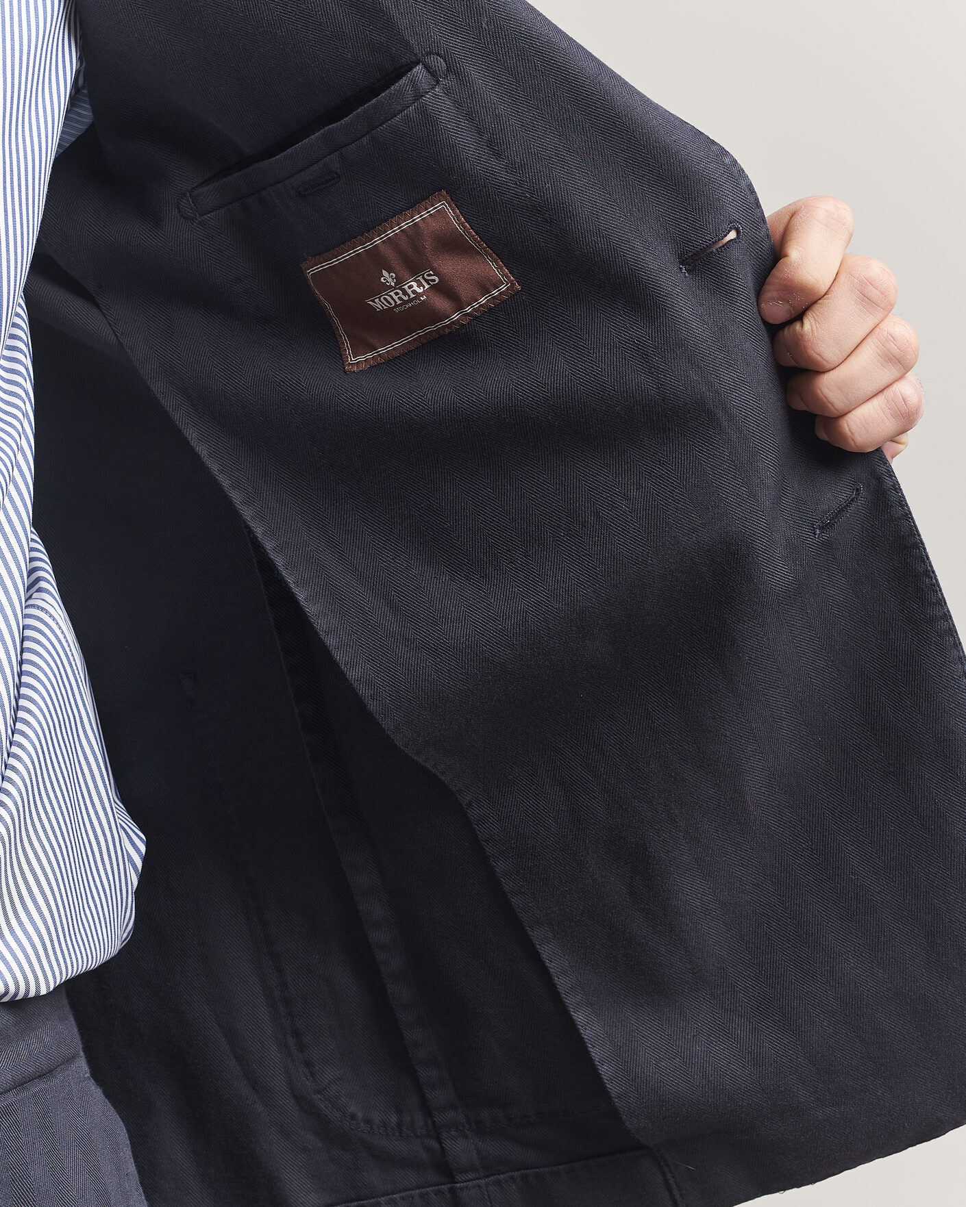 Herre | Blazere & jakker | Morris | Washed Cotton Herringbone Blazer Navy
