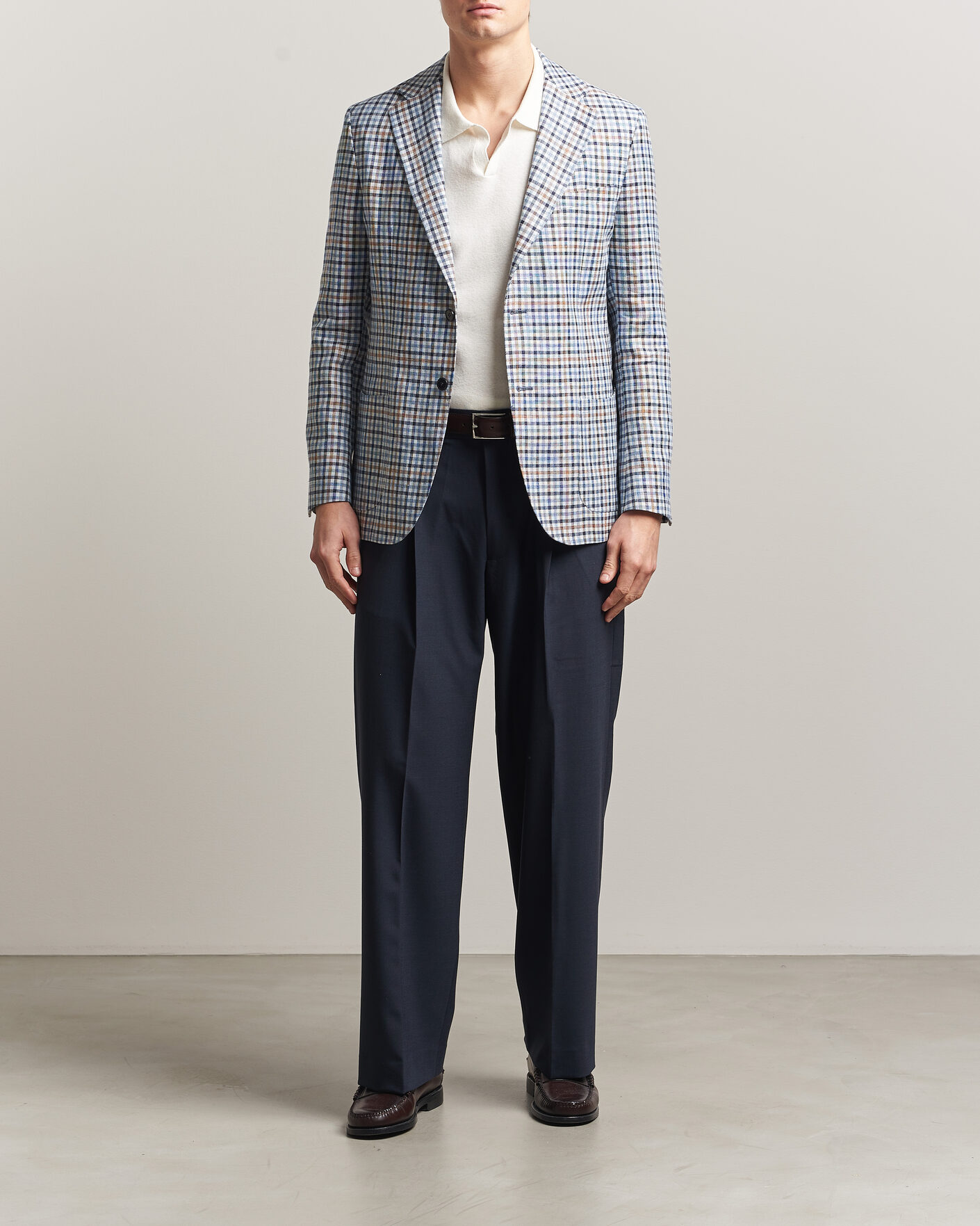 Herre | Blazere & jakker | Morris | Linen Cotton Checked Blazer Blue