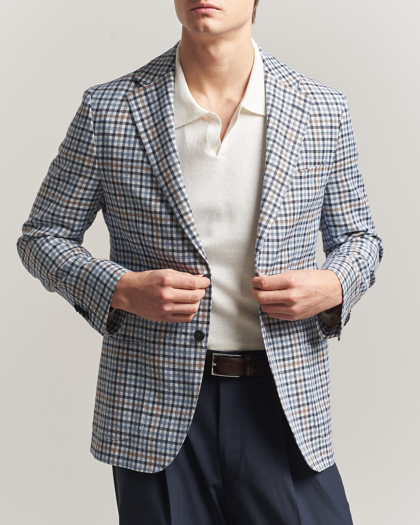 Herre | Blazere & jakker | Morris | Linen Cotton Checked Blazer Blue