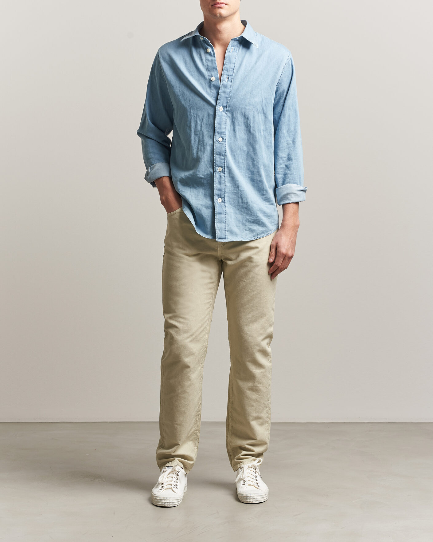 Herre | Bukser | Morris | James Washed Linen 5-Pocket Pants Khaki