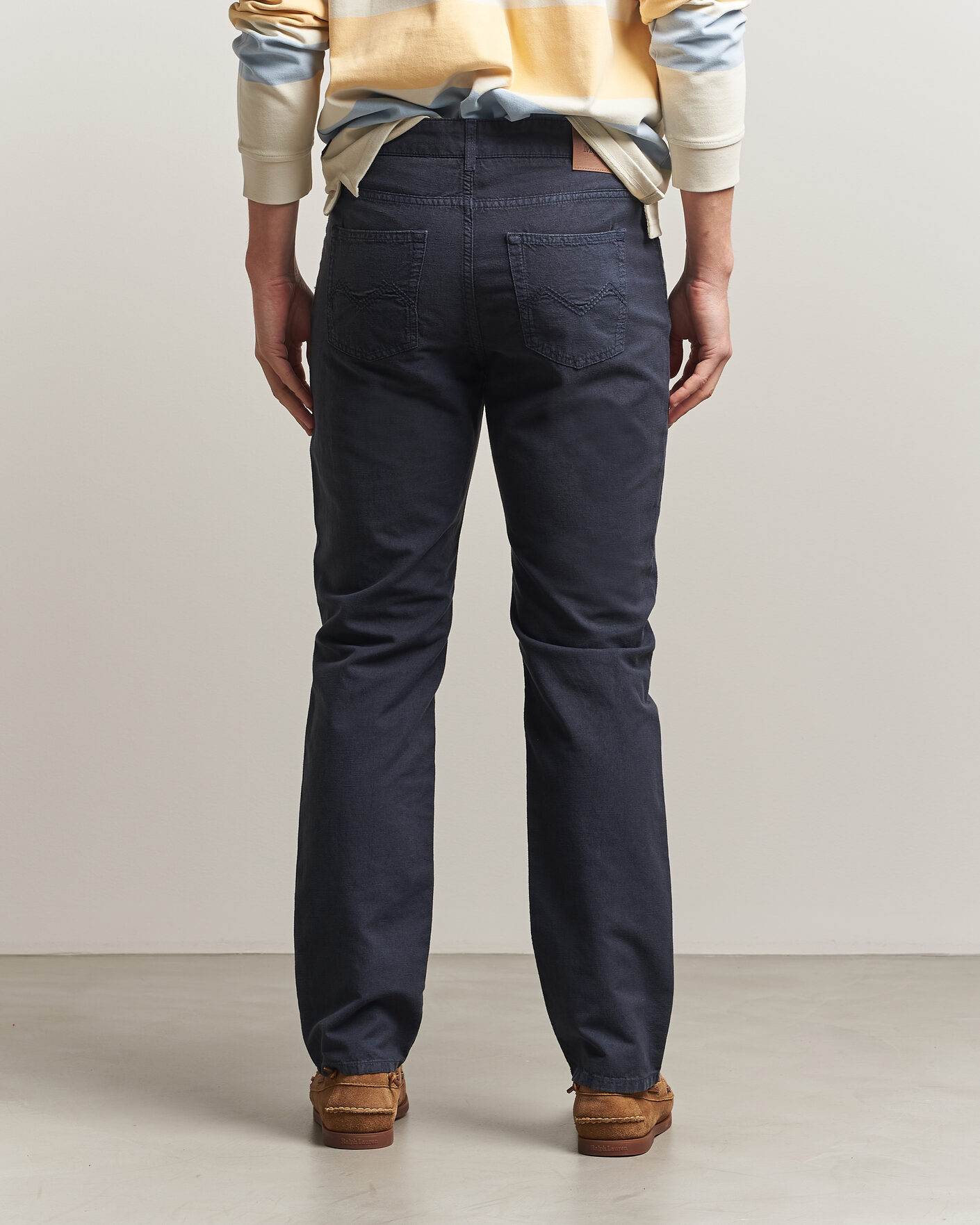 Herre | Bukser | Morris | James Washed Linen 5-Pocket Pants Dark Blue