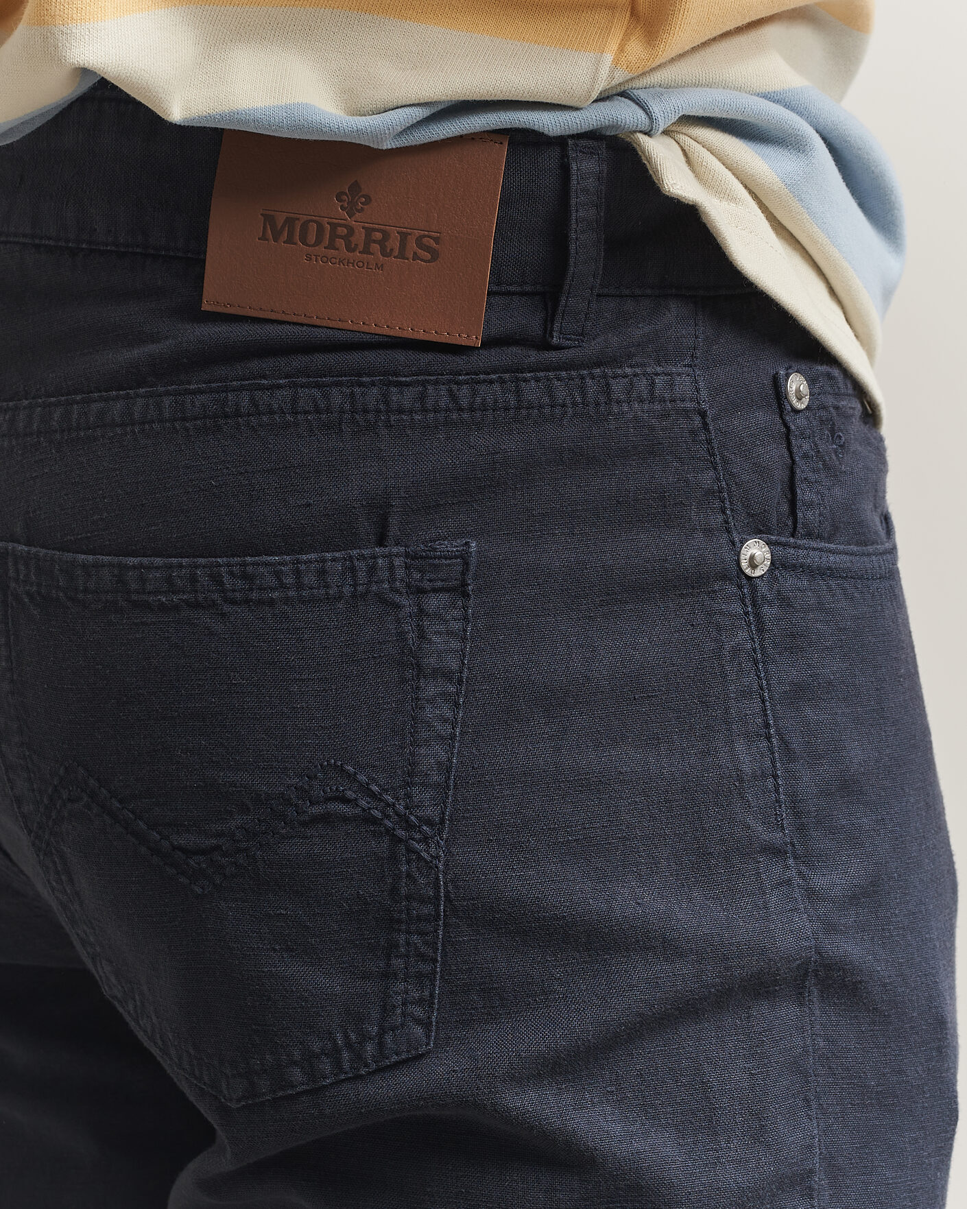 Herre | Bukser | Morris | James Washed Linen 5-Pocket Pants Dark Blue