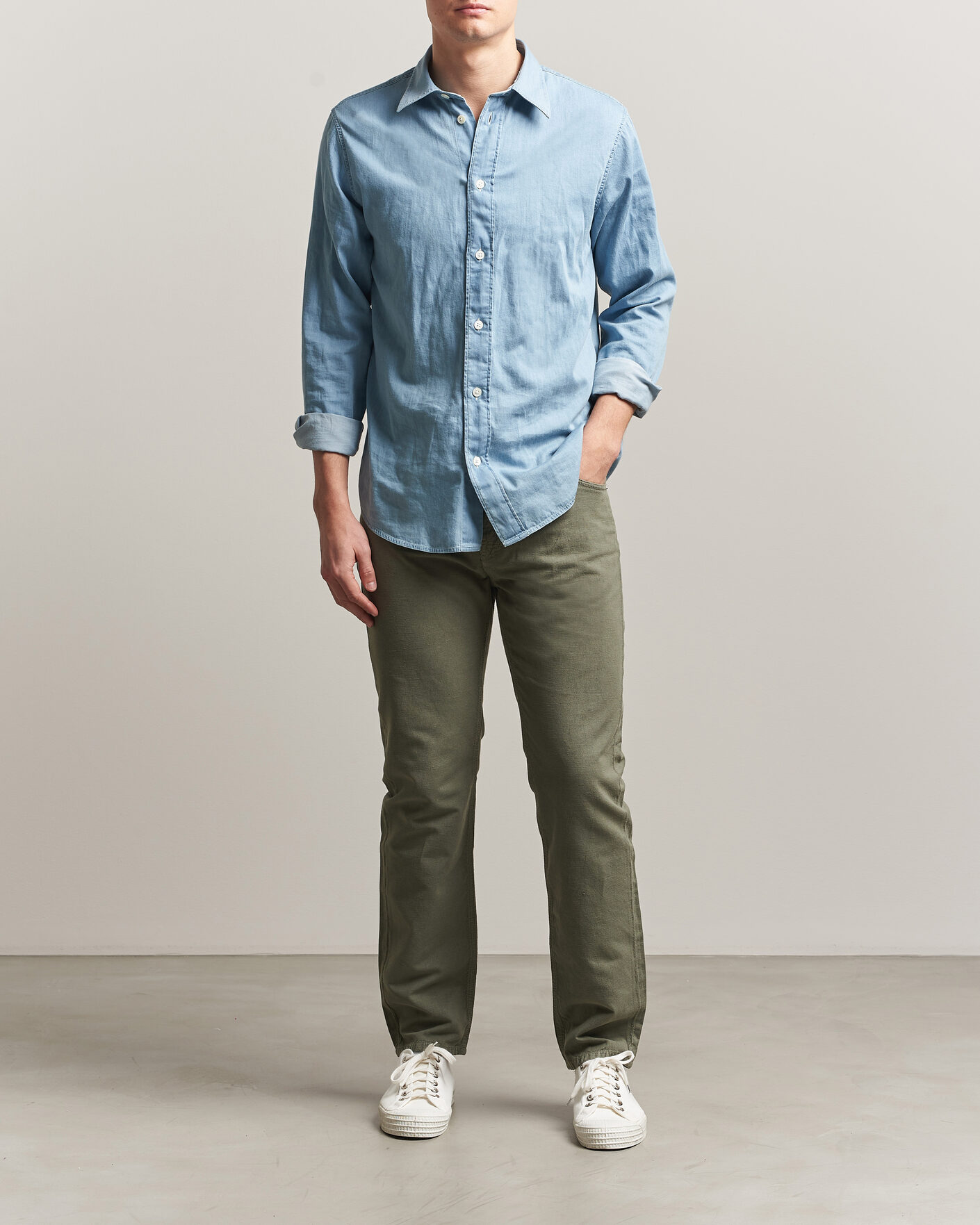 Herre | Bukser | Morris | James Washed Linen 5-Pocket Pants Olive