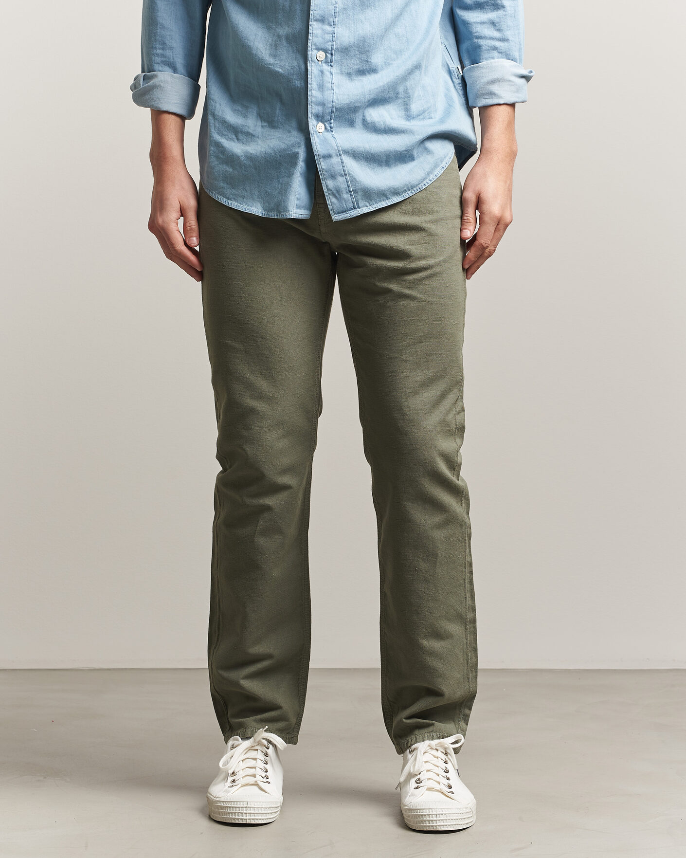 Herre | Bukser | Morris | James Washed Linen 5-Pocket Pants Olive