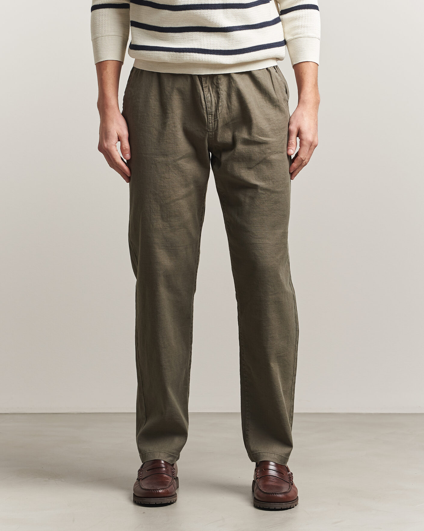 Herre | Bukser | Morris | Fenix Linen Trousers Olive